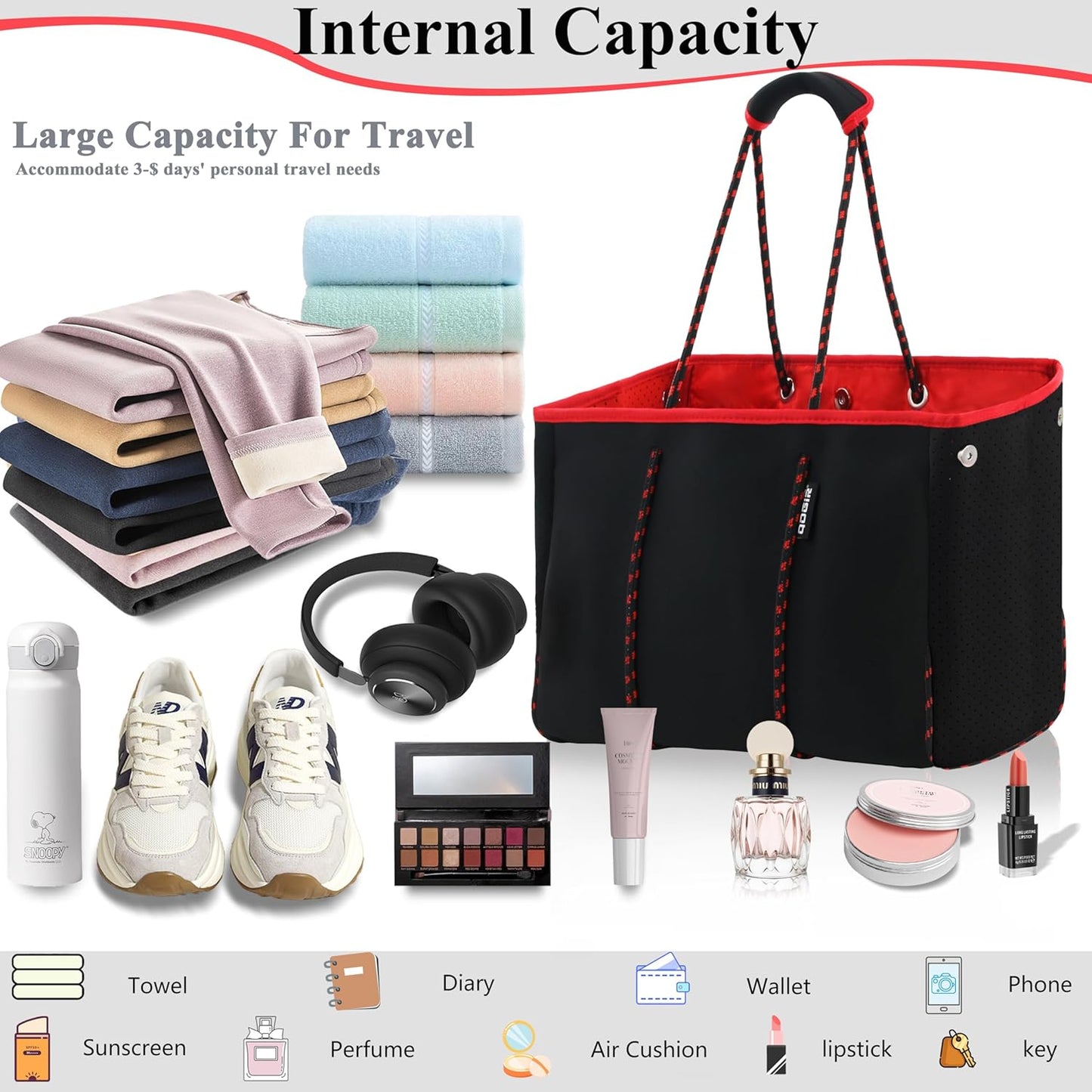 QOGiR Neoprene Multipurpose Beach Bag Tote with Inner Zipper Pocket … … … …