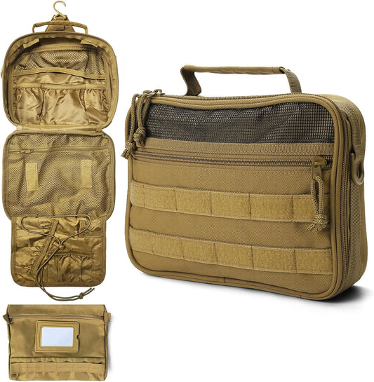 VELVEBAG Toiletry Bag for Men, Mens Travel Bag Toiletry Organizer Dopp Kit Waterproof Bathroom essentials Hanging Shaving toiletries Bag for Men Travel for Cosmetic,Toiletries Accessories, Khaki