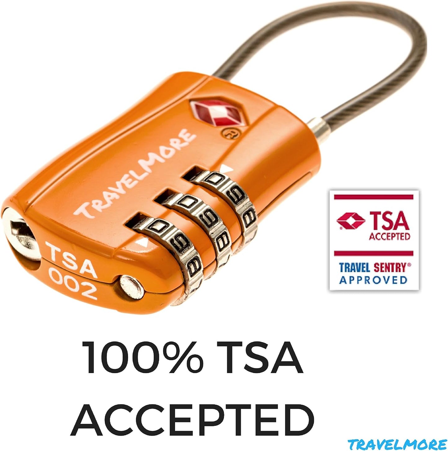 TravelMore 10 Pack TSA Approved Travel Combination Cable Luggage Locks for Suitcases - Orange