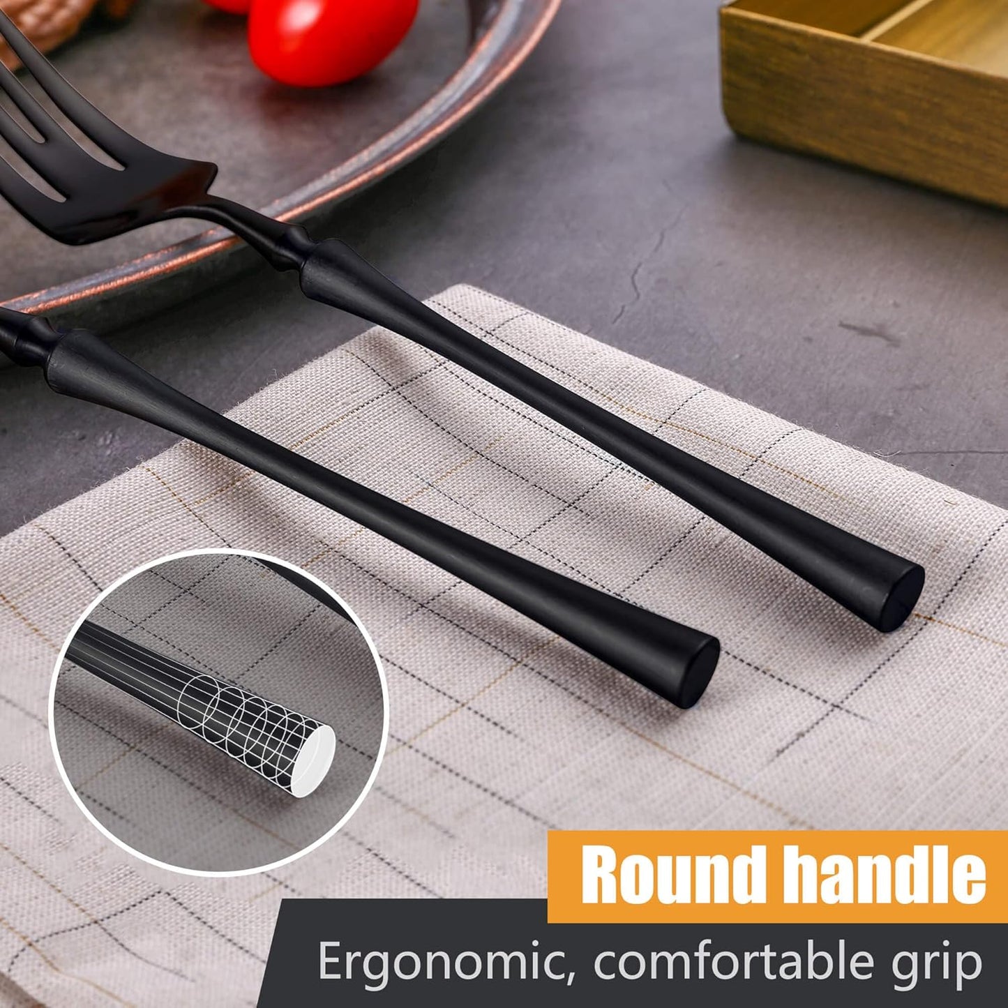 24-Piece Black Silverware Set for 6,Modern 18/10 Stainless Steel Flatware Set,Unique Rustic Cutlery Utensils Set,Spoon and Fork Set for Home, Restaurant,Wedding,Mirror Polished,Dishwasher Safe