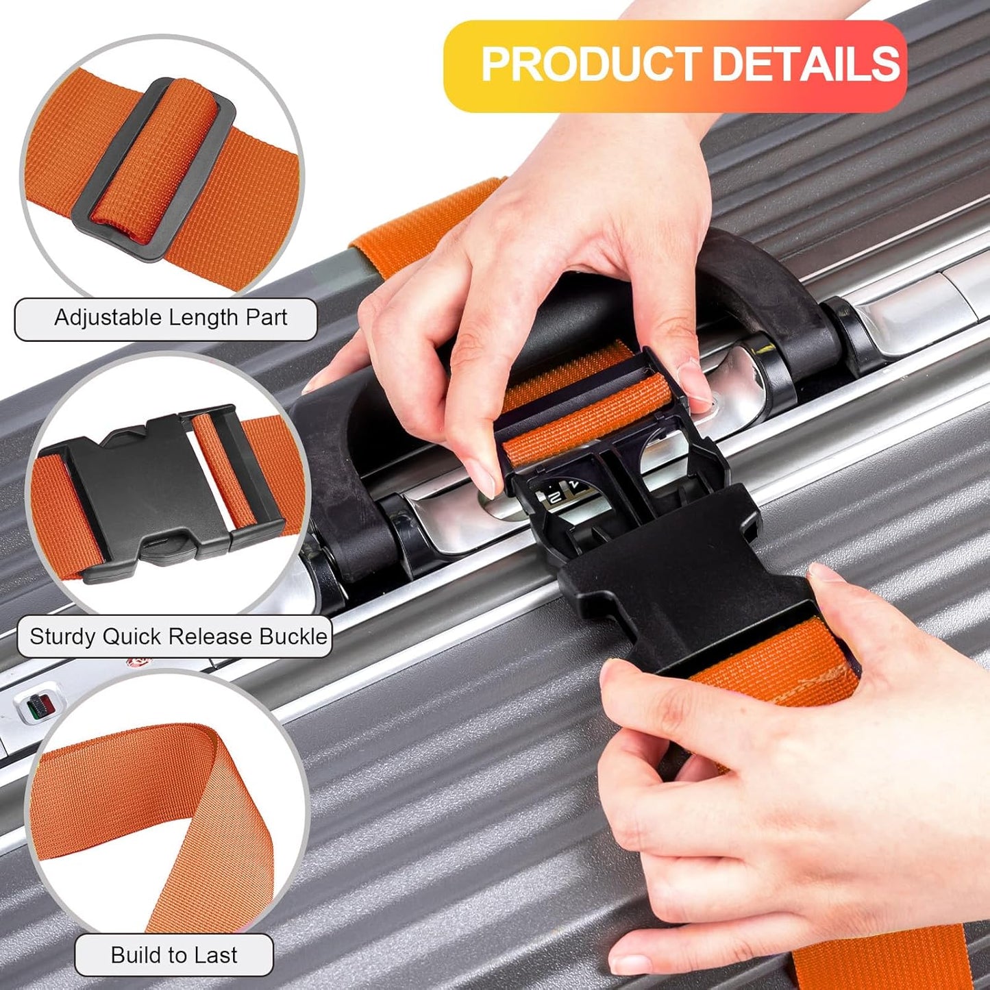 Luggage Straps for Suitcases TSA Approved, Travel Belt Suitcase Belt, Suitcase Straps TSA Approved, Luggage Belt Strap TSA Approved, Travel Straps for Luggage, Luggage Band Bag Straps, Orange