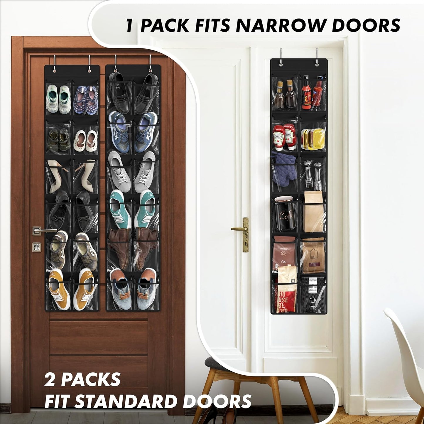 Simple Houseware 24 Pockets - 2PK 12 Large Pockets Over Door Hanging Shoe Organizer, Black