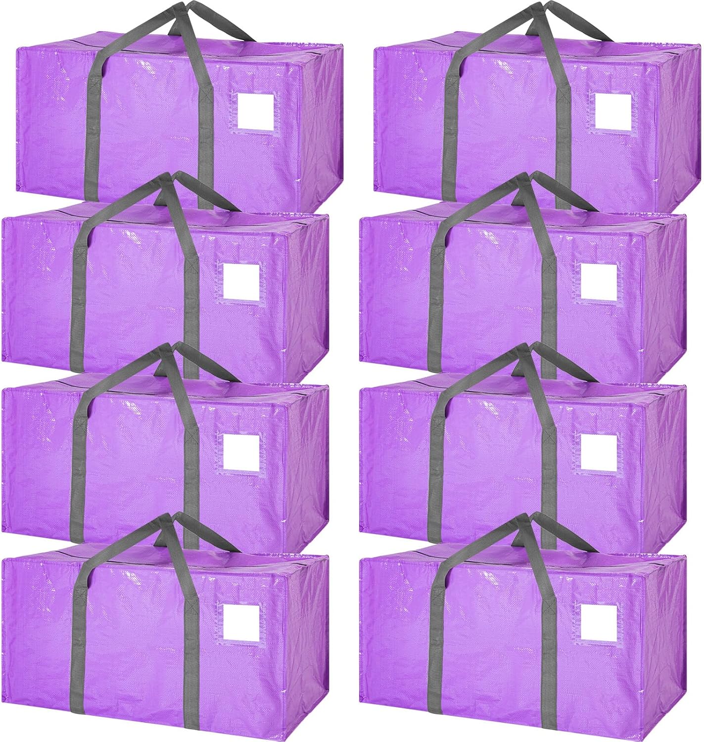 8 Pack Extra Large Moving Bags Heavy Duty Packing Bags with Extra Long Handles and Zippers Storage Totes for College Students Room Dorm Essentials Packing Supplies(Purple)