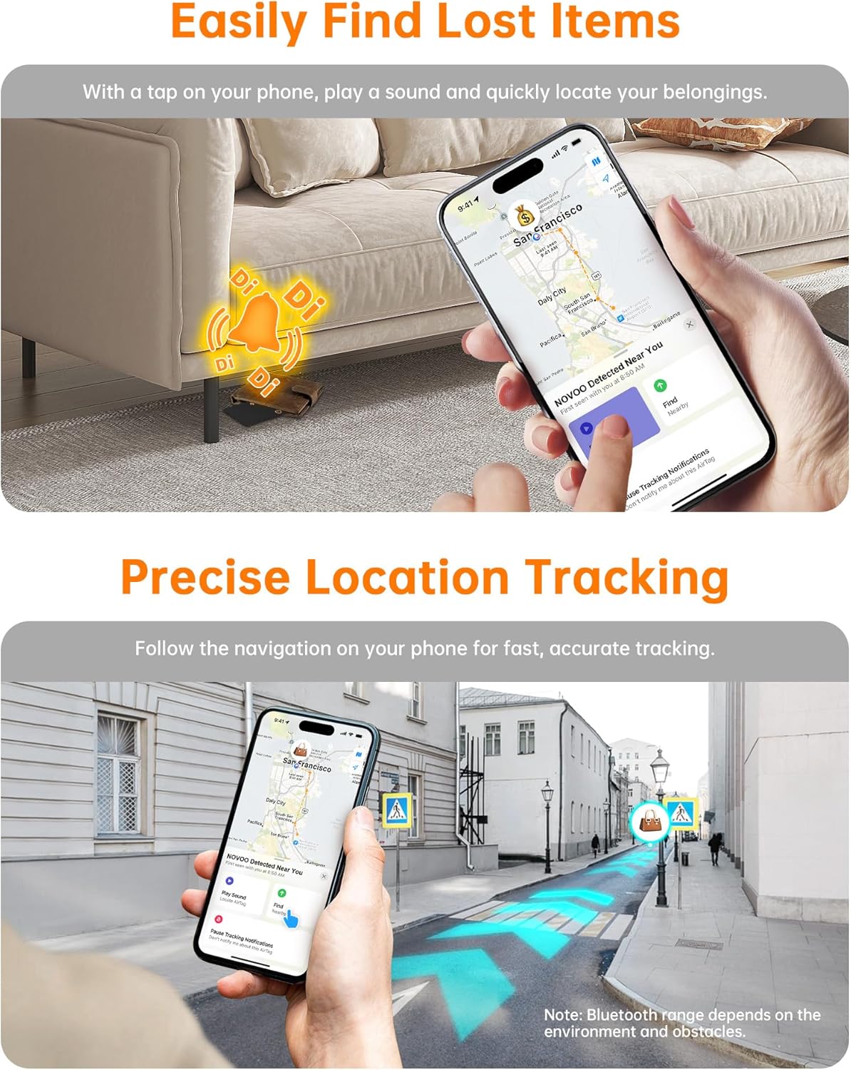 NOVOO Air Locator Tag (iOS Only) Wallet Tracker Card with Apple Find My, Smart Card Bluetooth Tracker, 6 Years Battery, IP68 Waterproof, Keys Finder and Item Locator for Keys, Bags, Passport(BK)