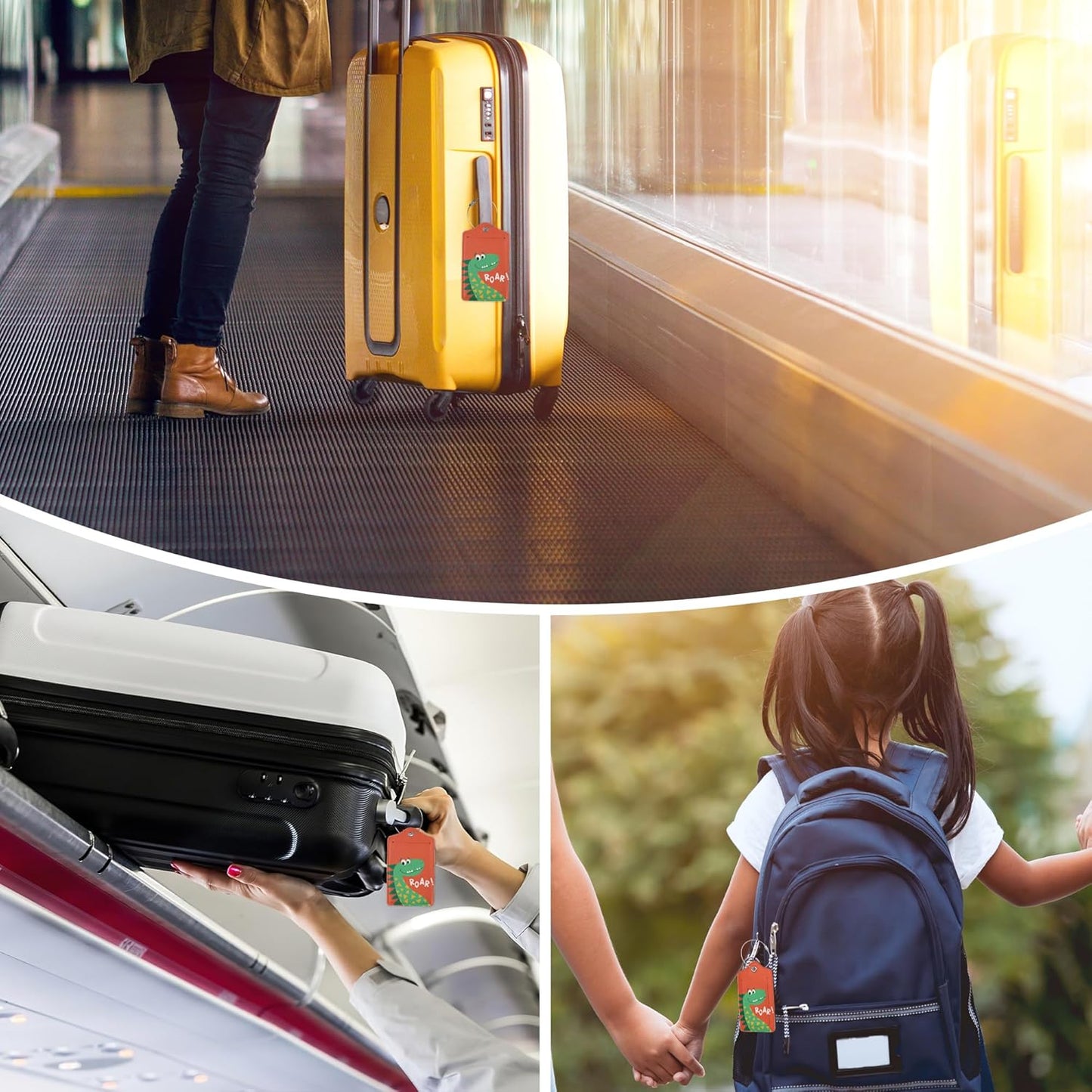 2 Pack Luggage Tags,Leather Suitcase Tags with Privacy Cover Name Address Labels& Durable Steel Loop for Men/Women Travel Bag Suitcases(Cute Cartoon Dinosaur)