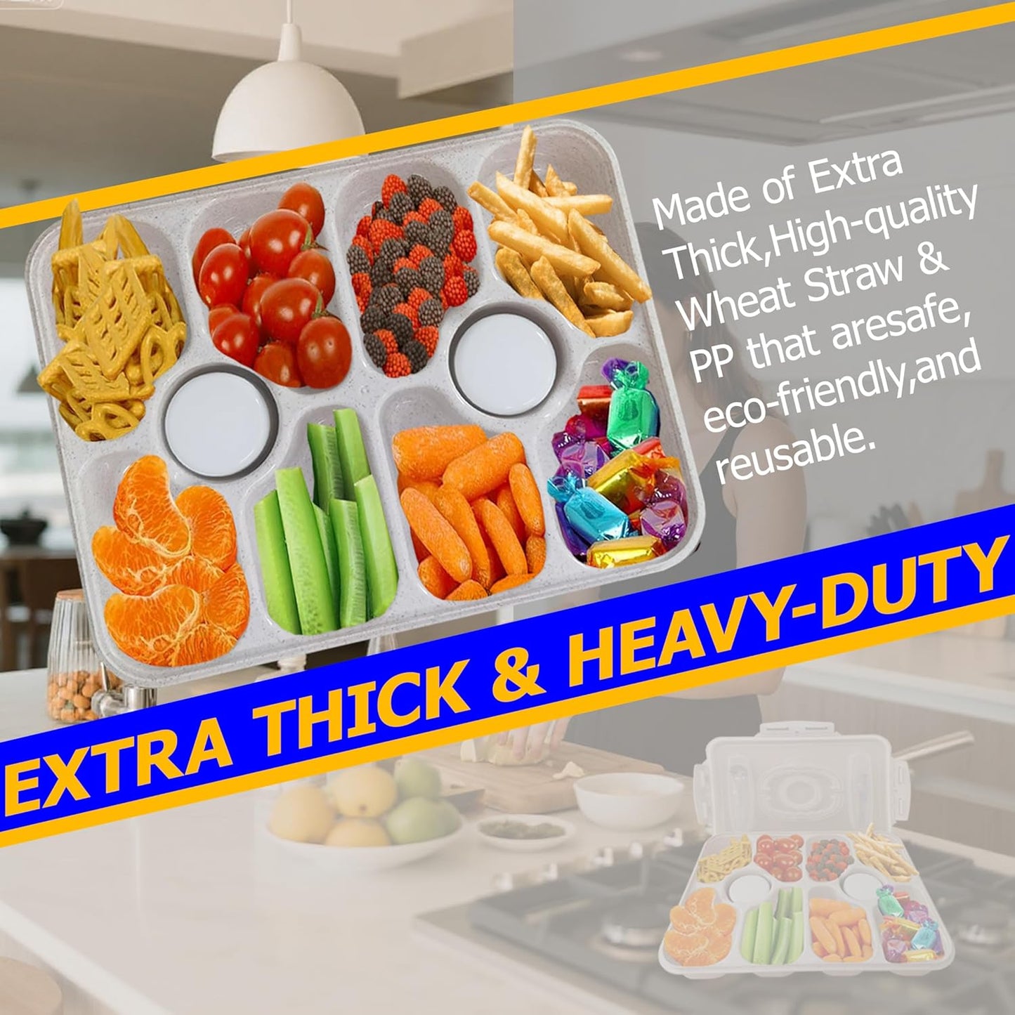 10-Compartment Insulated Snackle Box with Thermal Bag&Cover-Portable Divided Serving Tray,Dishwasher Safe,Clear Lid & Handle-Storage for Fruits bento Nuts, food storage,small tableware（white）