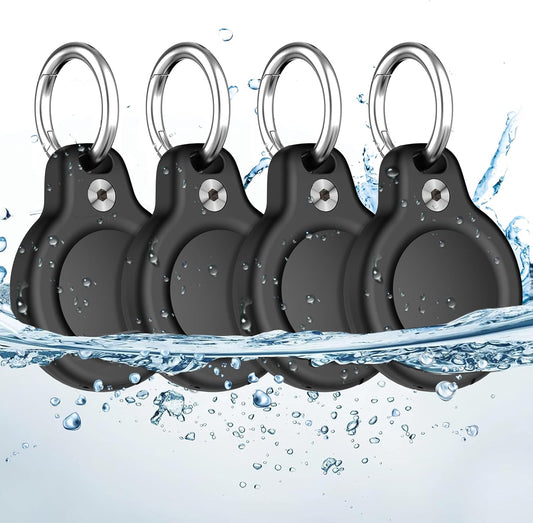 RFUNGUANGO Premium Waterproof Airtag Case, 4 Pack, Durable and Scratch Resistant, Suitable for Luggage, Backpacks, Dog Collars. All-Round Protection for Airtag, Black