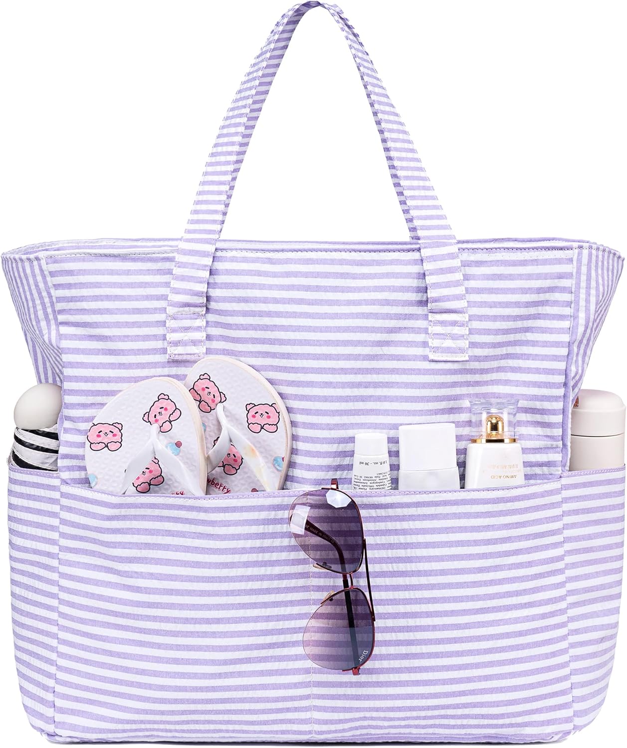 LEDAOU Beach Bag Waterproof Sandproof Women Tote Bag Pool Bag with Zipper for Gym Grocery Travel with Wet Pocket