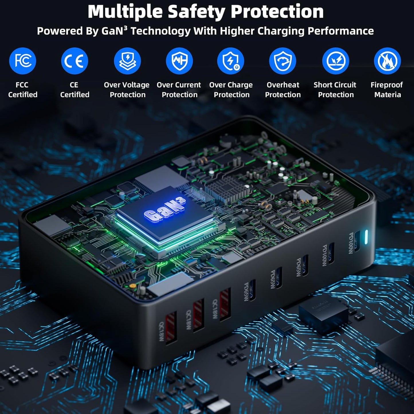 440W Fast Charging 8 Port USB C Charger Block, Multi-Device USB Charging Station Wall Desktop Charger with GaN Ⅲ Technology, USB-C Charger Adapter for MacBook/iPad/iPhone 16/Samsung Galaxy/DELL/HP