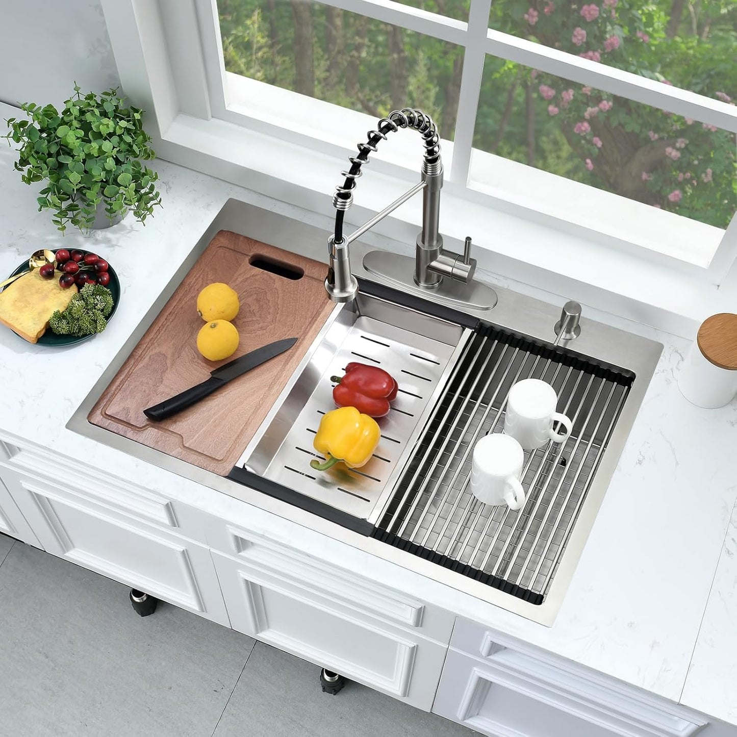 30 Inch Drop In Kitchen Sink Workstation-Bokaiya 30x22 Stainless Steel Drop In Sink 16 Gauge Deep Single Bowl Kitchen Sink with Cutting Board