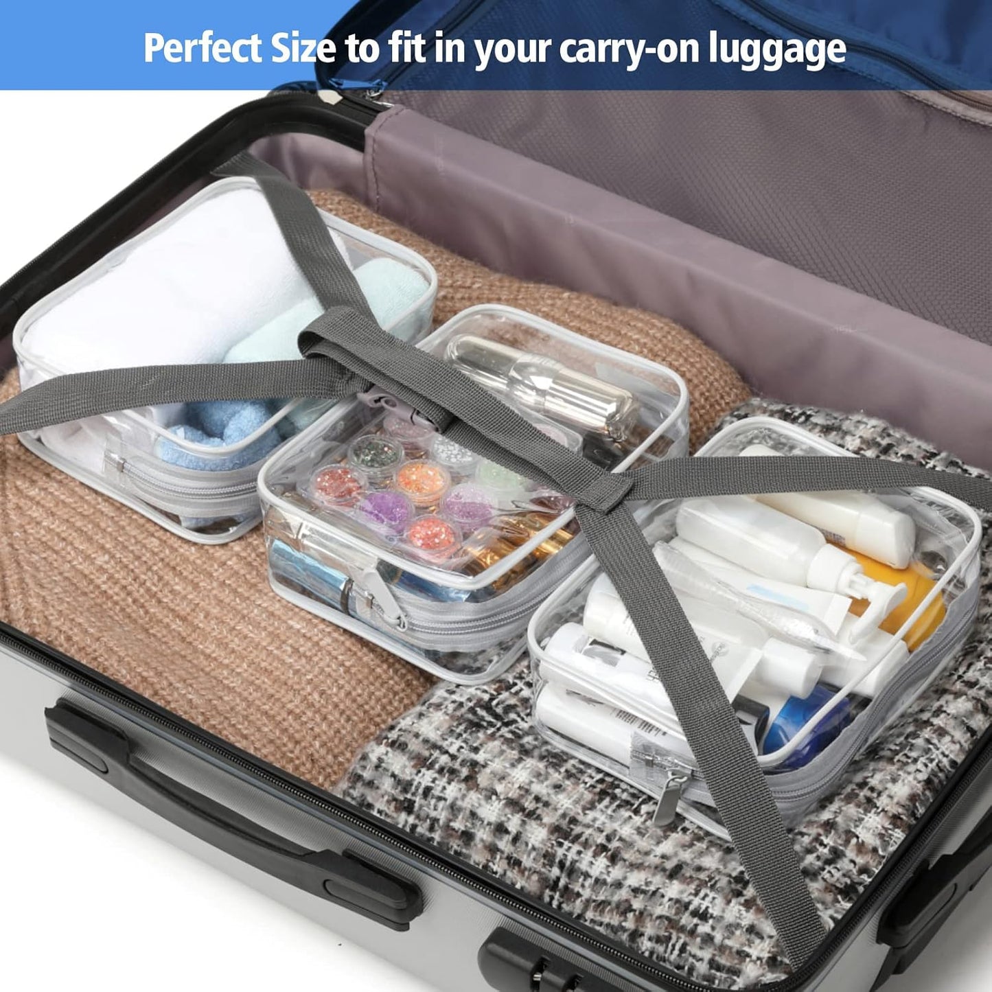 PACKISM Clear Makeup Bags, 4 Pack Quart Size Travel Bag TSA Approved Clear Travel Bags for Toiletries, Carry on Toilety Bag TSA Approved Toiletry Bags, White