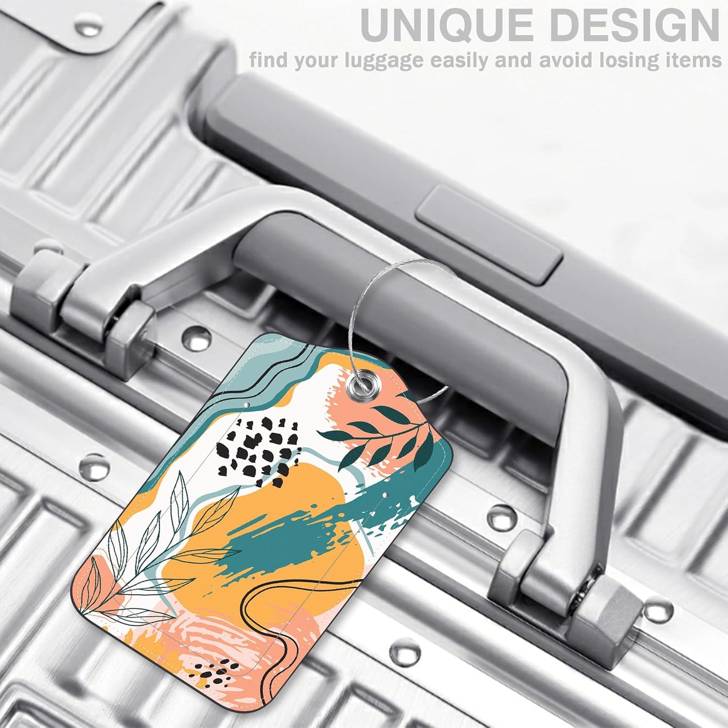 2 Pcs Boho Abstract Modern Art Luggage Tags for Suitcases PU Leather Baggage Tags Name ID Label with Privacy Cover and Stainless Steel Loop for Men Women Travel Bag Suitcase