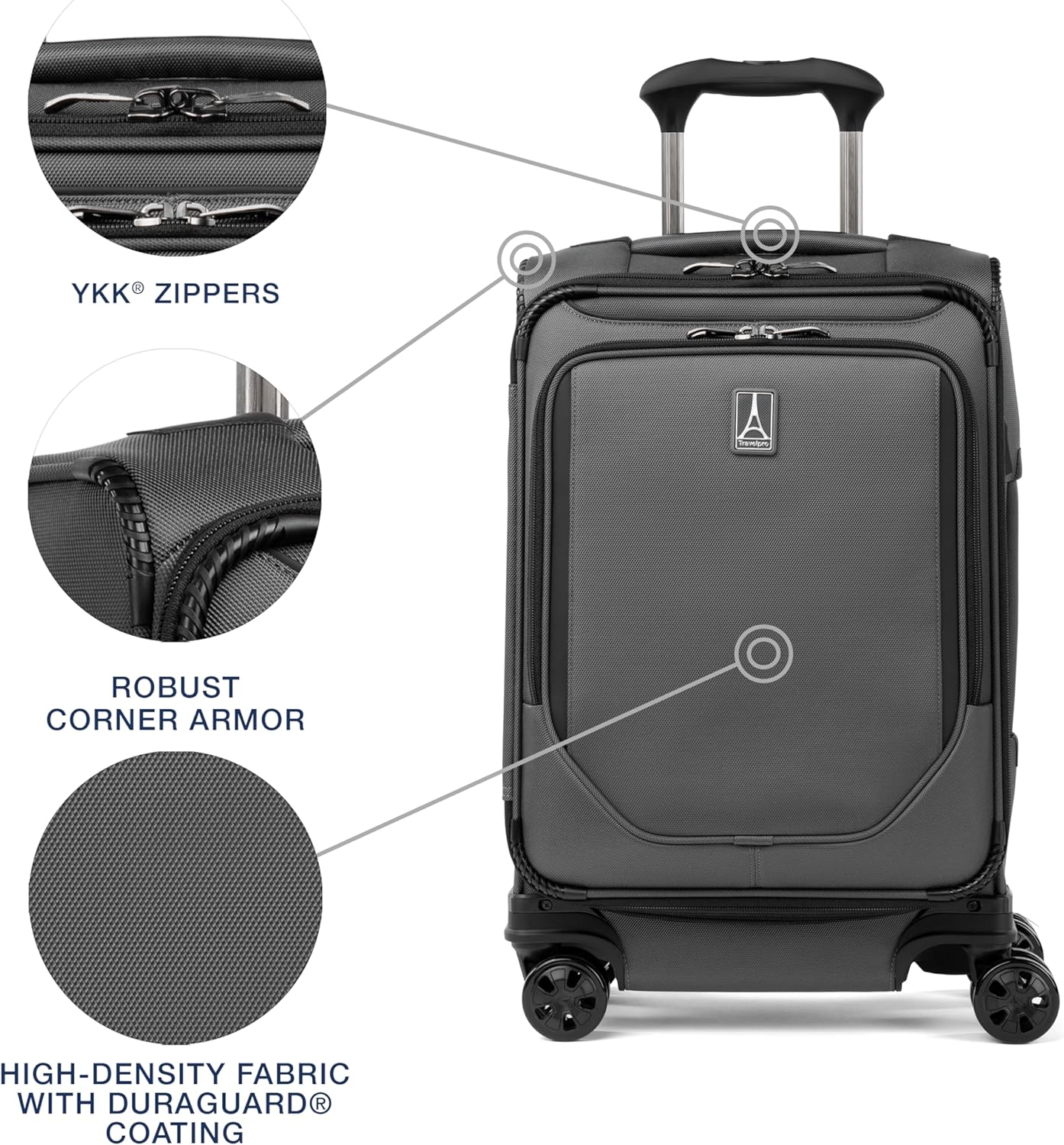 Travelpro Crew Classic Lightweight Softside Expandable Carry on Luggage, 8 Wheel Spinner Suitcase, Men and Women, Compact Carry On 20-Inch, Titanium Grey