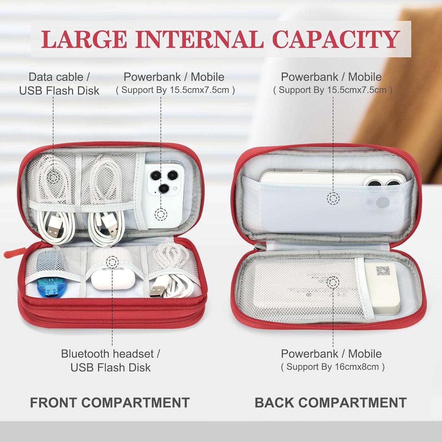 FYY Travel Cable Organizer Pouch Electronic Accessories Carry Case Portable Waterproof Double Layers All-in-One Storage Bag for Cord, Charger, Phone, Earphone Red