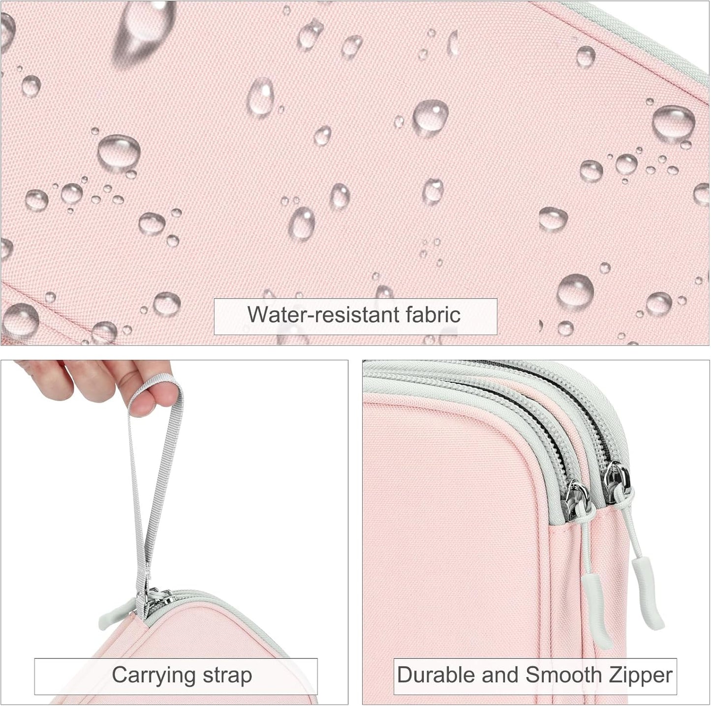 FYY Electronic Organizer, Travel Cable Organizer Bag Pouch Electronic Accessories Carry Case Portable Waterproof Double Layers Storage Bag for Cable, Cord, Phone, Earphone, Large Size, Light Pink