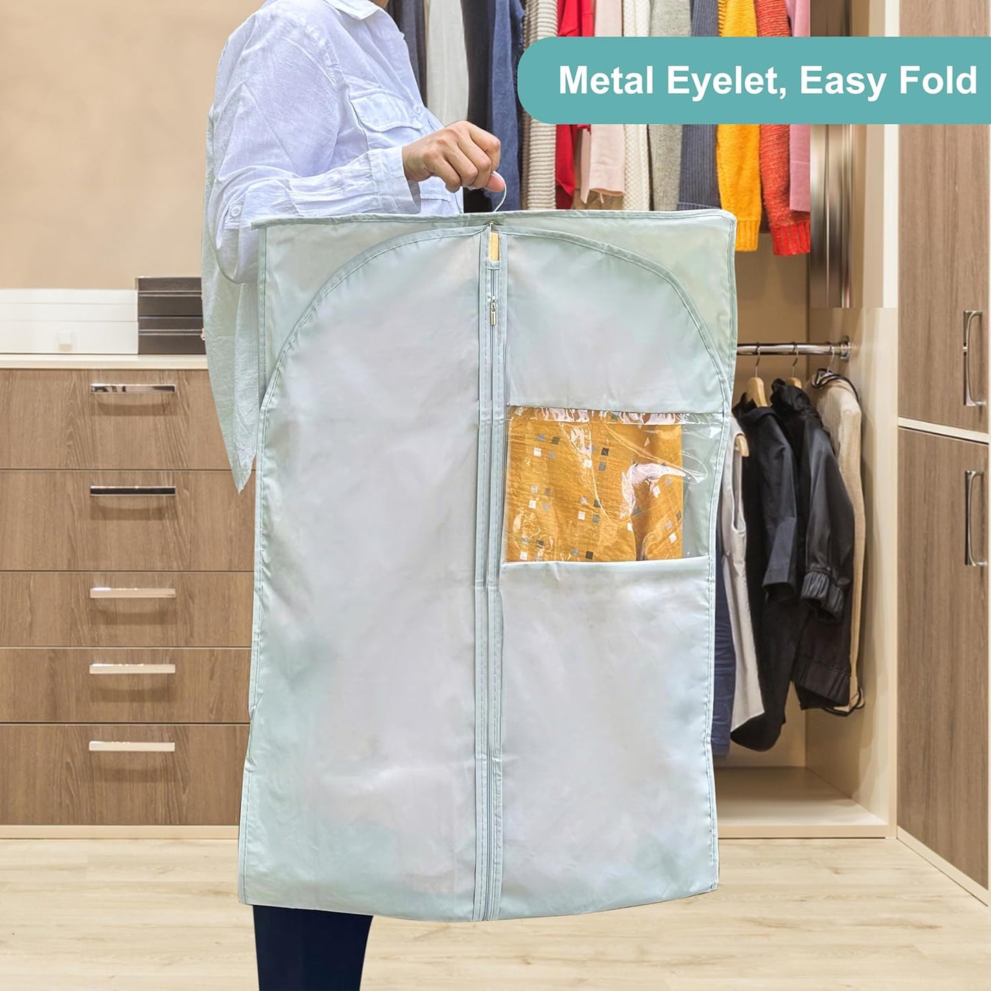 Dress Bags for Gowns Long, 65" Long Dress Bags for Hanging Clothes Clear Windows Foldable Long Garment Bag for Storage and Travel-24"x 65"/2 Pack