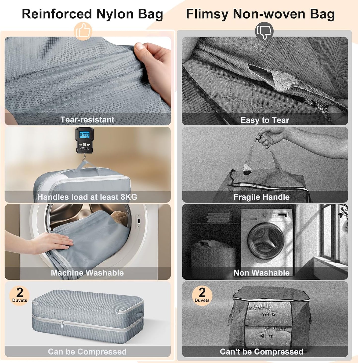 Comforter Storage Bag - Large Capacity Bedding Storage Bags Ultra Space Saving Self Compression Organizer, Washable Compression Bags for Storage Comforter Blanket Duvet Pillow, 4-Pack, Grey