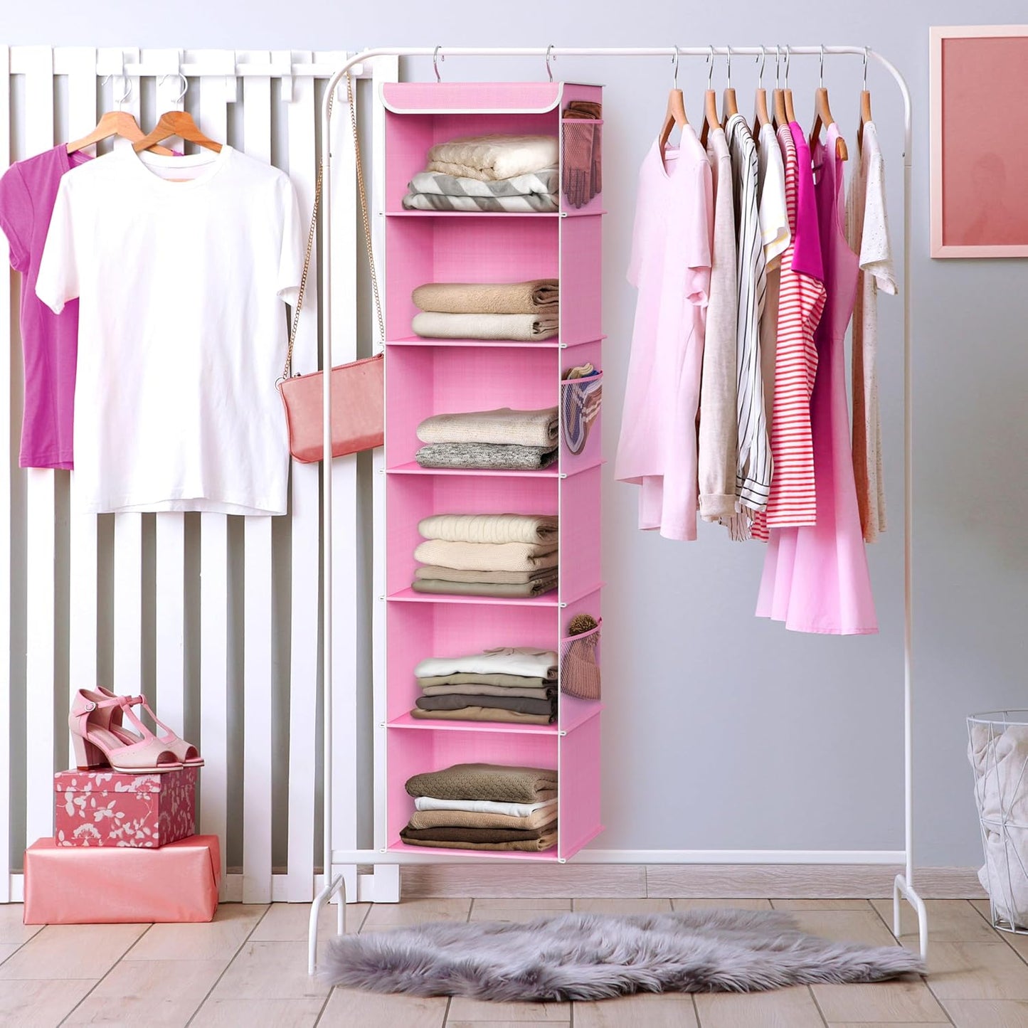 Simple Houseware 6 Shelf Hanging Closet Organizer, Pink