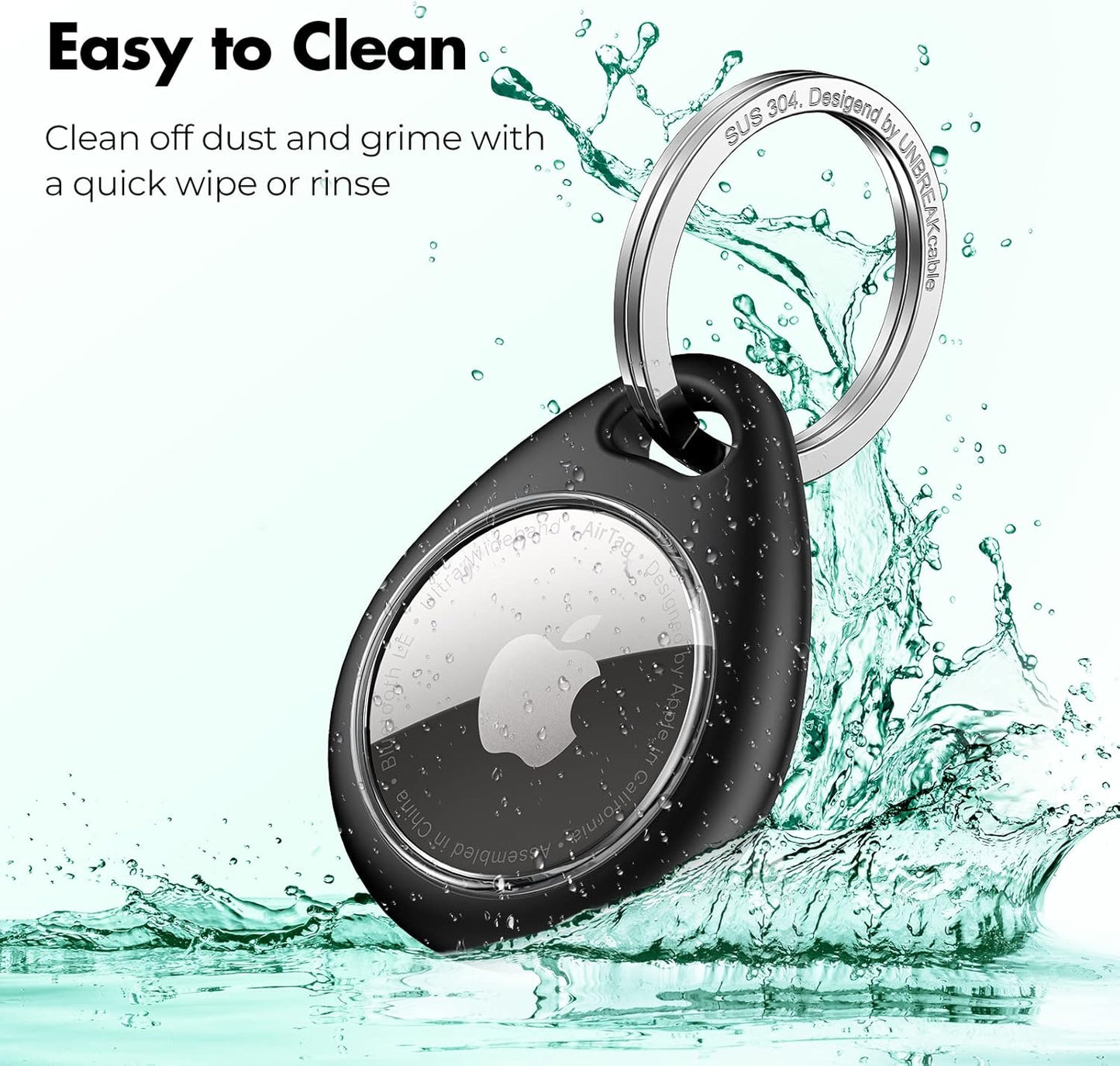 UNBREAKcable 360° Protective Case for AirTag, [2-Pack] AirTags Keyring Holder, Scratch-Resistant, Lock Design, Keychain for AirTag, TPU Full Cover Case for Key, Bag, Luggage, Pet Collar (Black&Green)