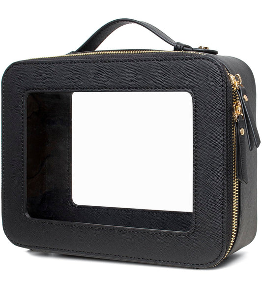 LETGO Clear Makeup Bags, TSA Approved Toiletry Bag with Zipper, Clear Makeup Organizer Large Fit Carry-on Travel Essentials,Clear Cosmetic Bags for Women Men (Large-Black)