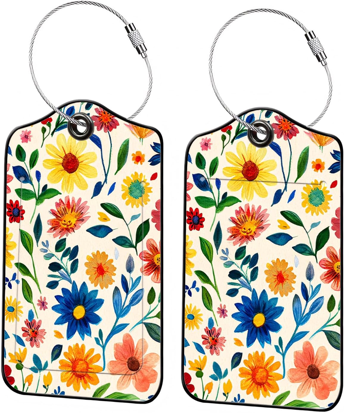 Luggage Tags for Suitcases, 2-Pack PU Leather for Cruise & Travel, Baggage ID Tags with Privacy Cover & Address Card, Durable Metal Ring, Kids Adults Travel Accessories, Watercolor Blooms
