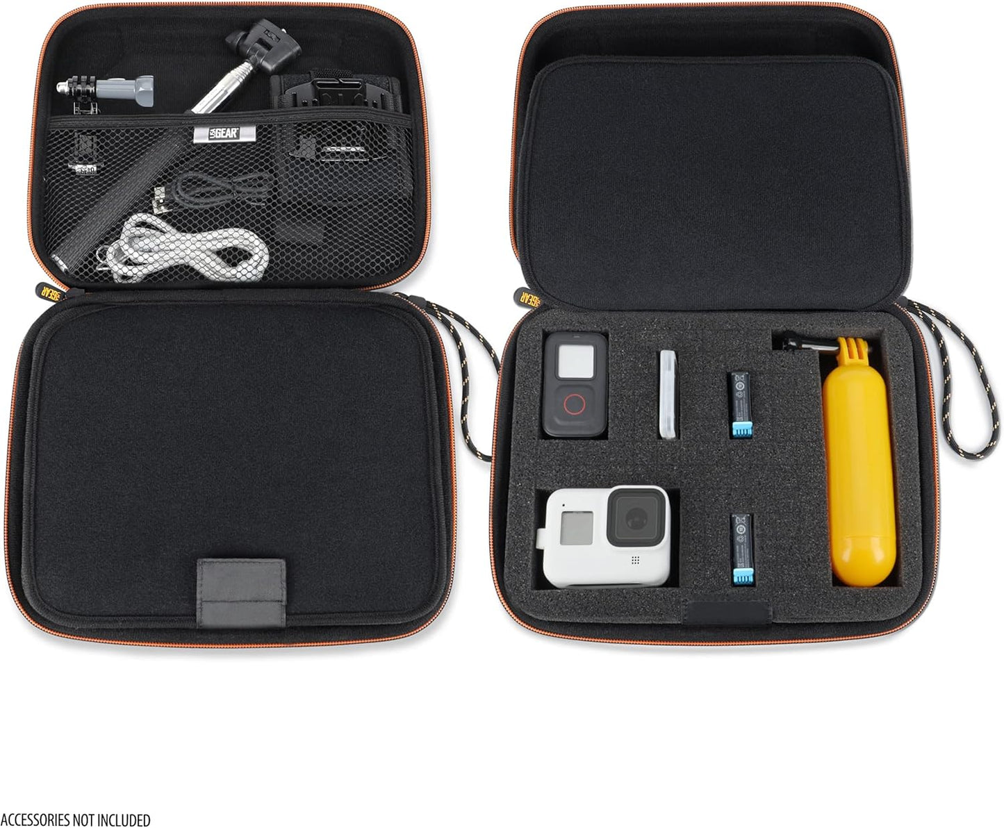 USA Gear Water Resistant EVA Foam Hard Case Compatible with Go Pro Hero13 / Hero12 Charger, Insta360 ONE RS Twin, Insta360 X4-8K & More - Lightweight, Customizable Interior, Mesh Pocket (Case Only)