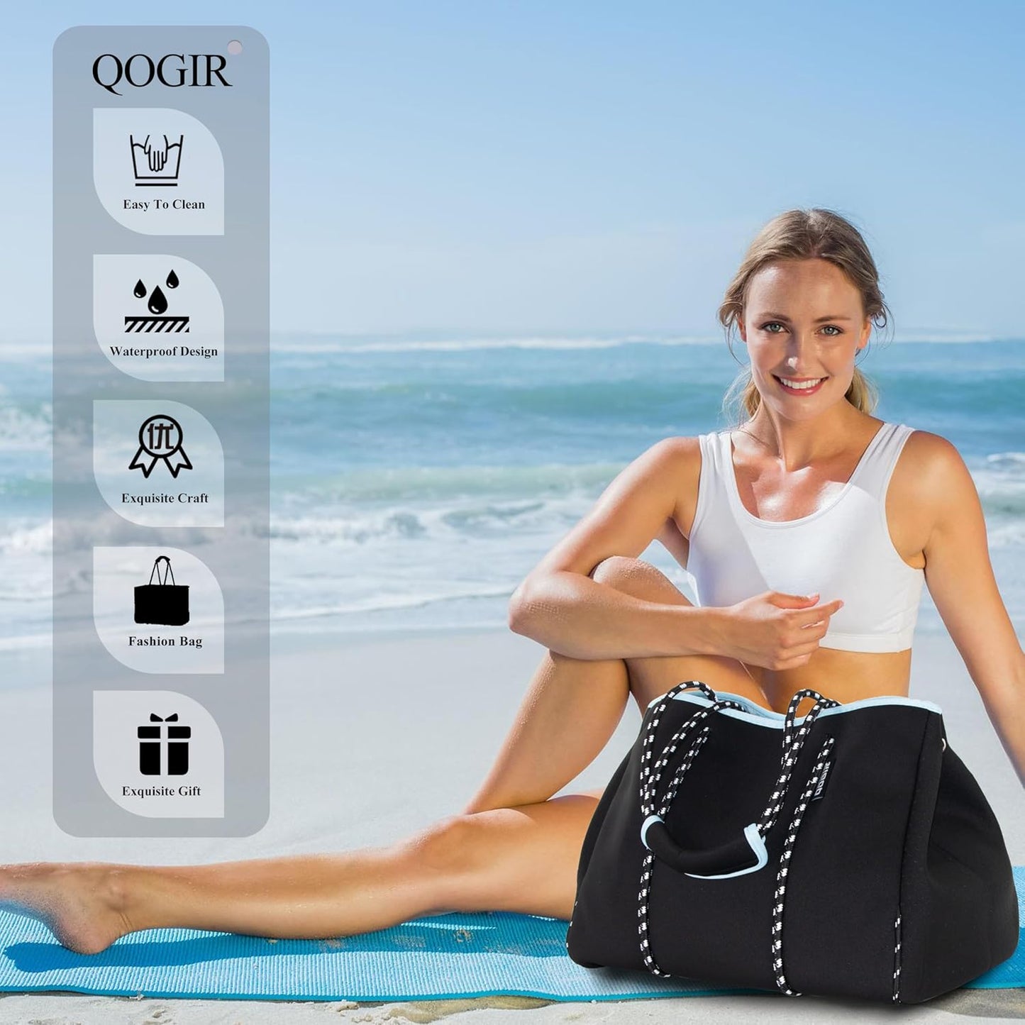 QOGiR Neoprene Multipurpose Beach Bag Tote with Inner Zipper Pocket … … … …