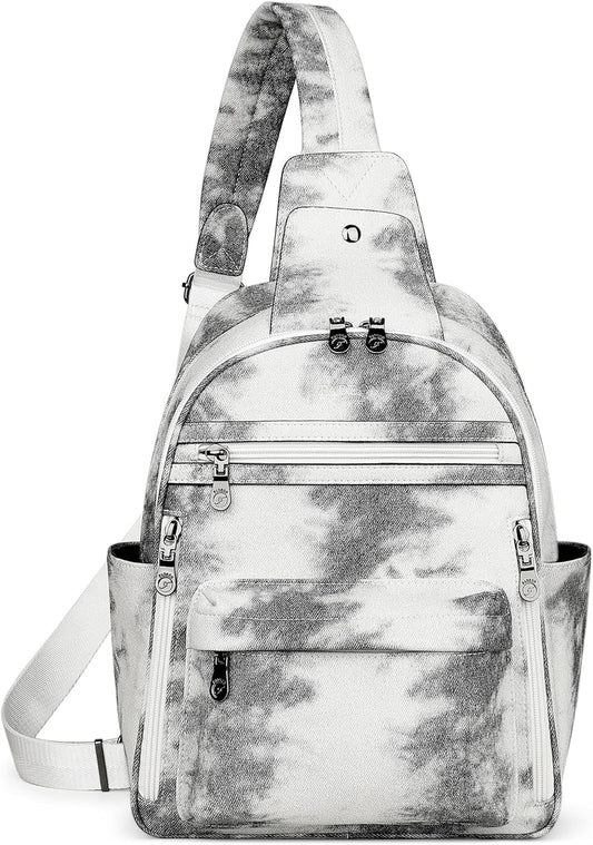 FADEON Large Sling Bag for Women, Leather Crossbody Purse Designer Anti Theft Sling Backpack, RFID Fanny Packs for Travel