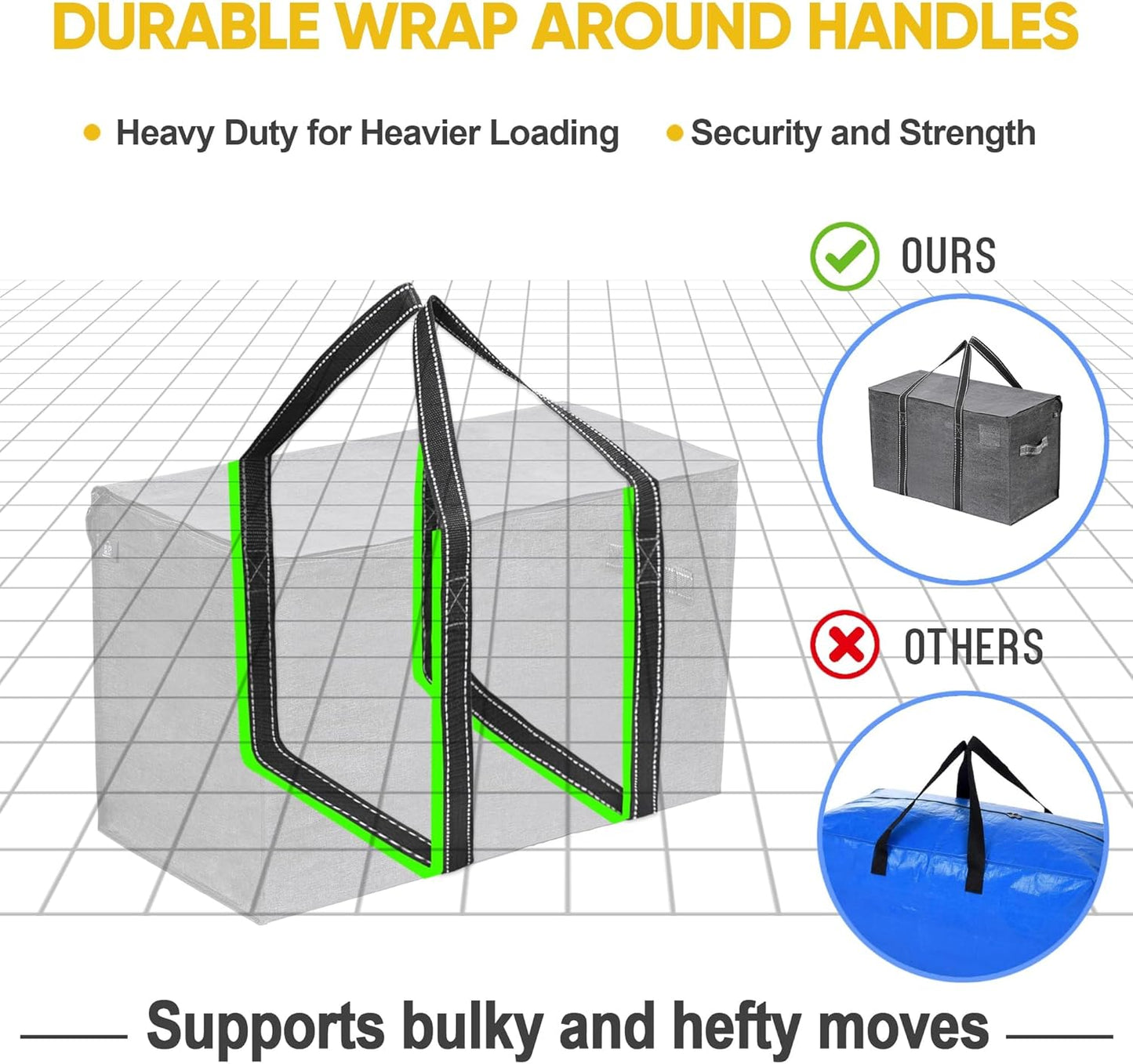 VENO 2 Pack Moving Bags, Heavy Duty, Moving Boxes Alternative, Packing Storage Supplies for Dorm Room Essentials with Zipper for Clothes, Extra Large Totes for Packaging (Dark Gray, 2 Pack)