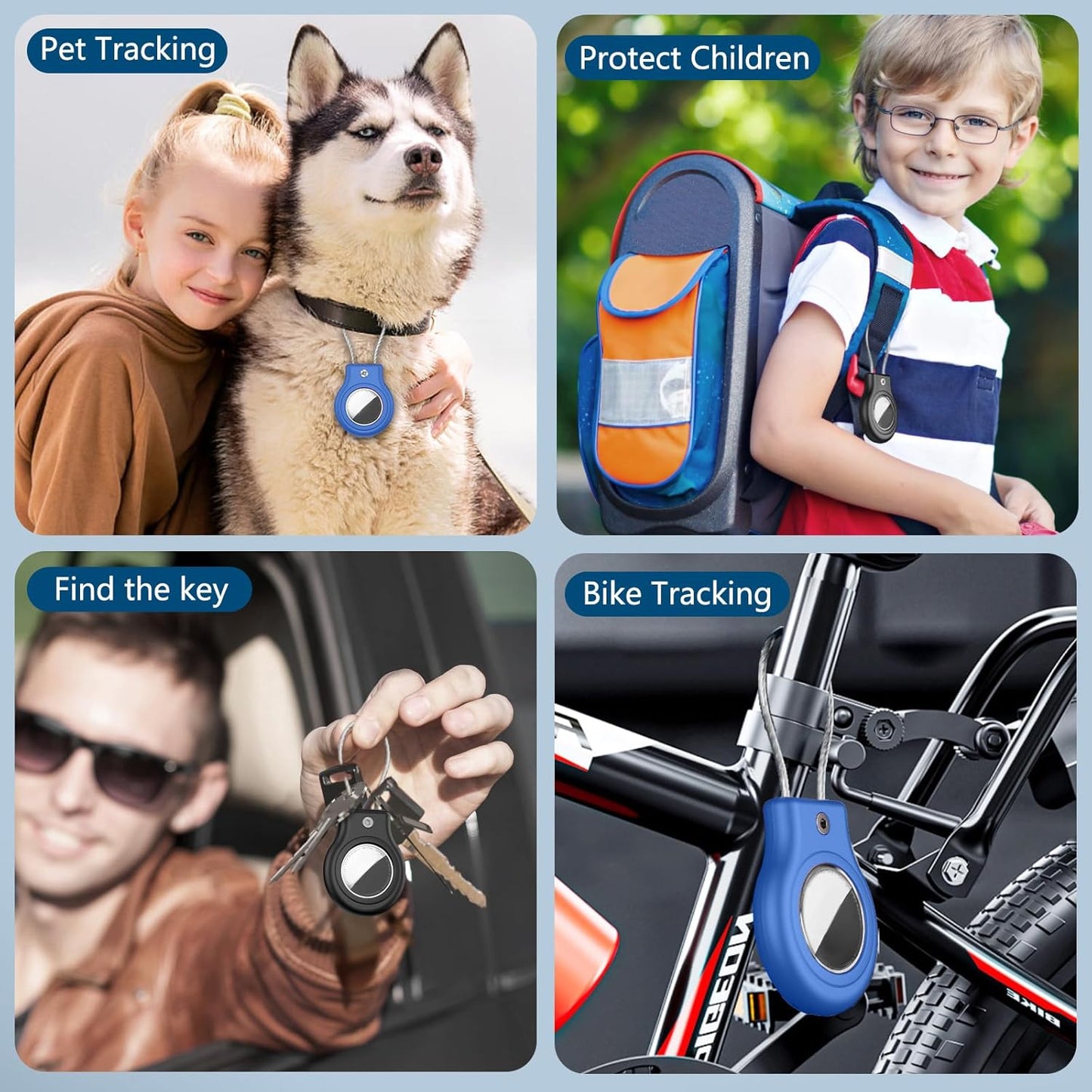 Waterproof Airtag Holder,2 Pack Air tag Case with Secure Lock,Airtags Keychain for Apple Airtag,Anti-Lost Protective Case Air tag Accessories for GPS Item Finder Tracker Luggage,Bag,Key,Pet-Black/Blue