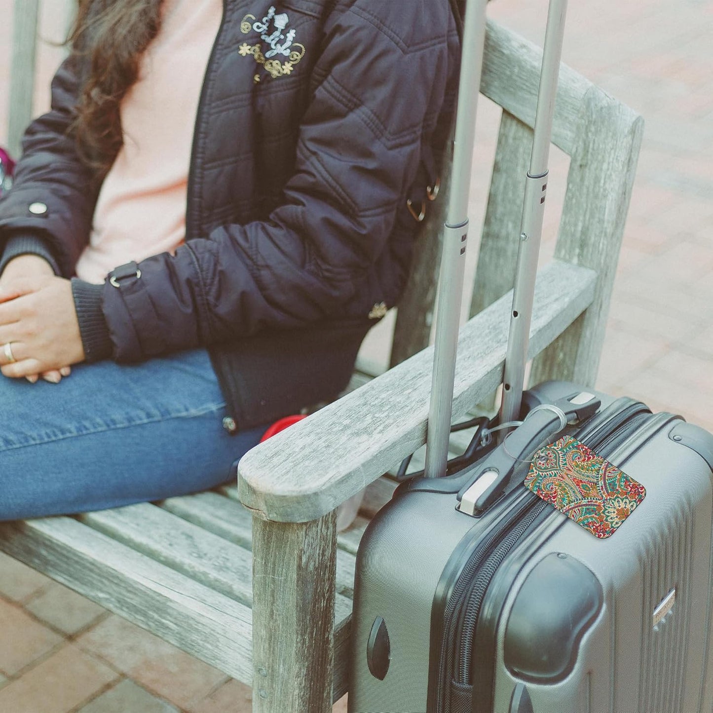 2 Pack Luggage Tags Paisley Pattern and Ethnic Style Floral PU Leather Baggage Tag with Privacy Cover Stainless Steel Loop and Name ID Card for Men Women Travel Bag Luggage Accessories