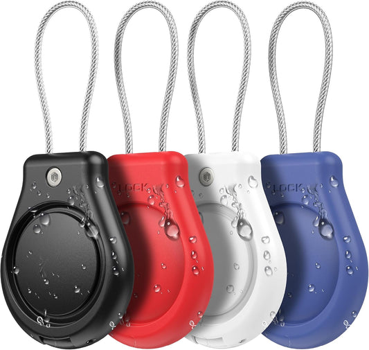 4 Pack Protect Case Compatible with Apple AirTag, Secure GPS Tracker Holder Waterproof with Wire Cable Shockproof & Anti-Theif Suitable for Keychain, Keys, Luggage, Bags and Kids Luggage (4 Pack)