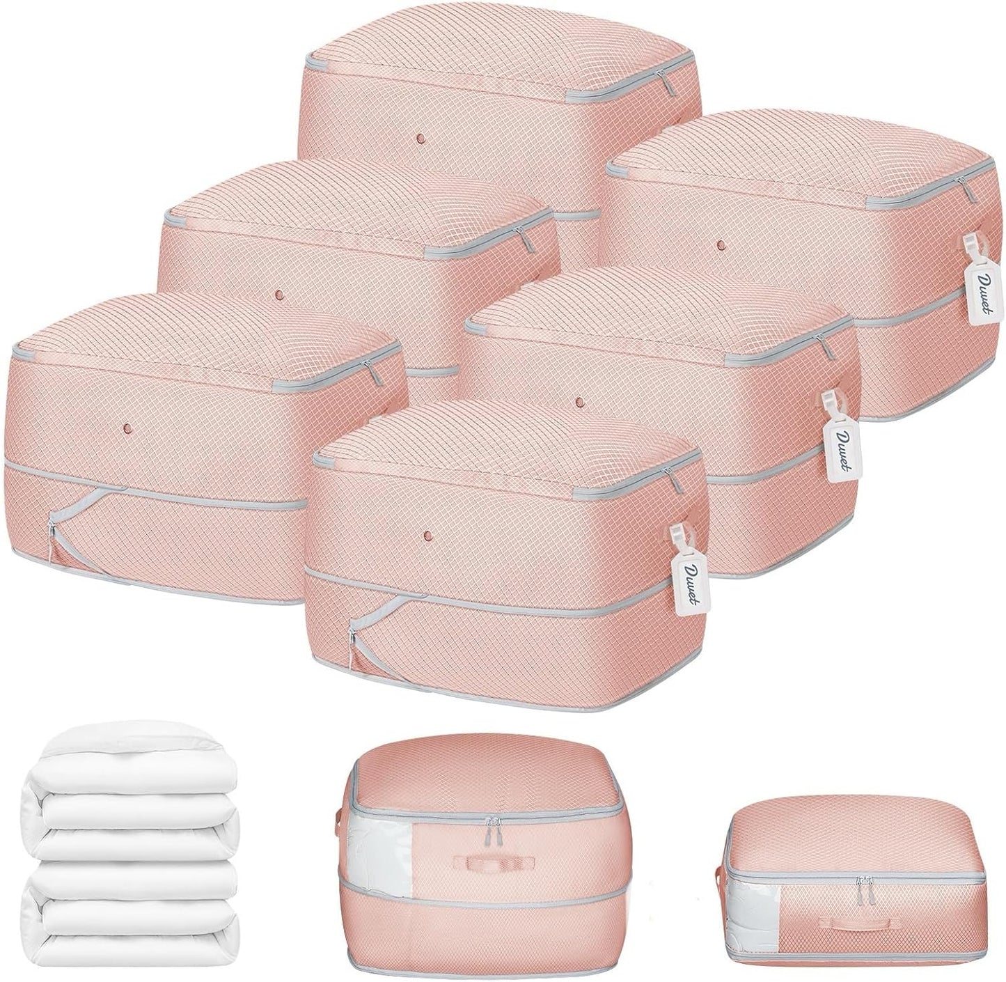 DIMJ Comforter Storage Bag 6 Pack - Blanket Storage Organizer Compression Bags, Large Capacity Ultra Space Saving Self Compression Organize for Bedding, Pillow, Duvet, Sheet Storage with Zipper Window