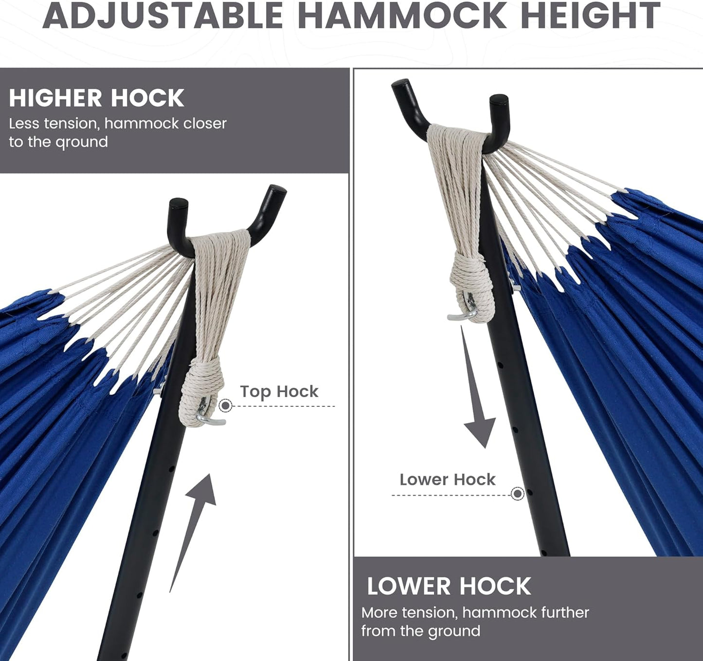 Lazy Daze Hammocks Double Hammock with 9ft Space-Saving Steel Stand Includes Portable Carrying Case, 450 Pounds Capacity (Dark Blue)