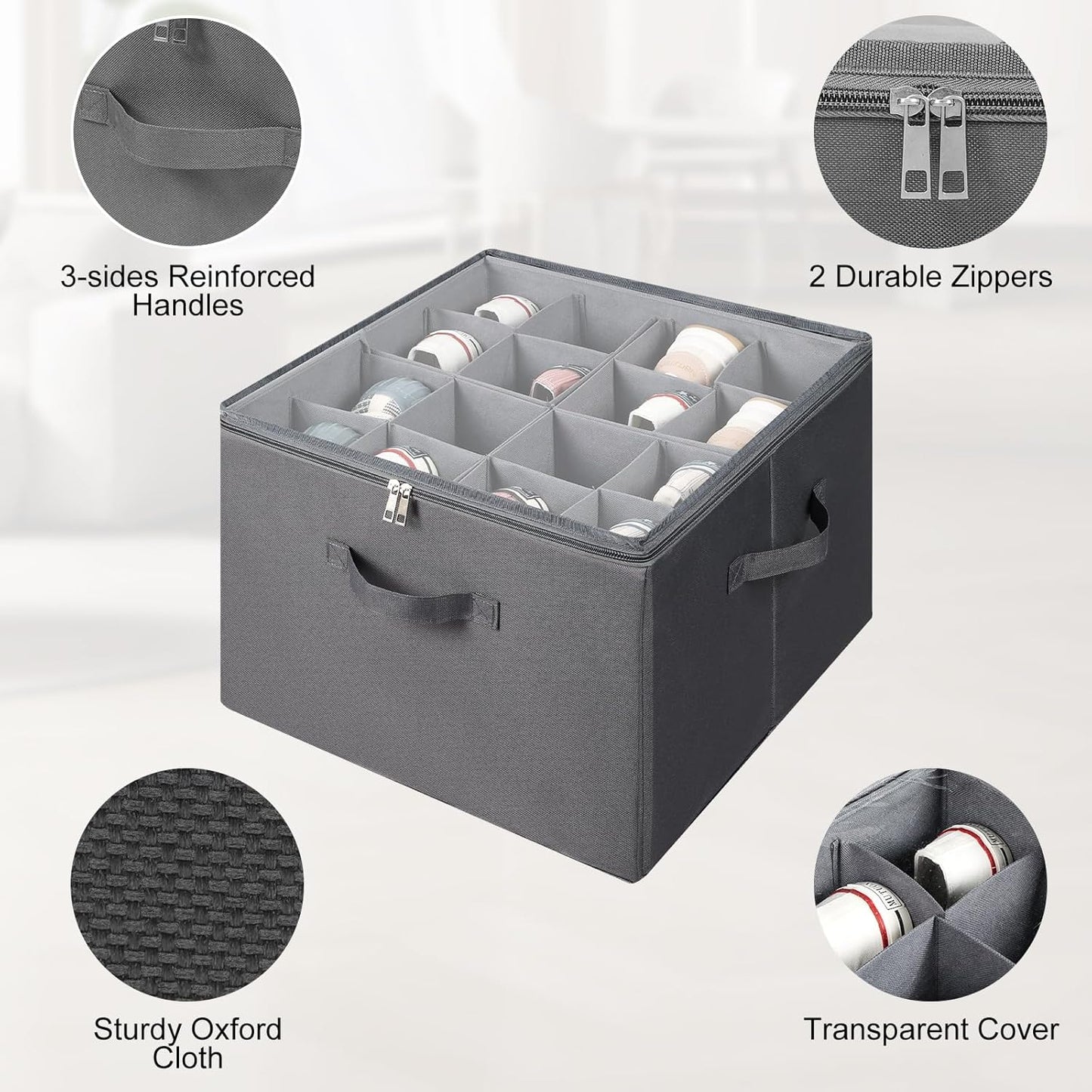 Shoe Organizer for Closet, Foldable Shoe Storage Bins with Clear Cover, Large Shoe Box Storage Container with Adjustabele Dividers, Fits up to 16 Pairs, Gray