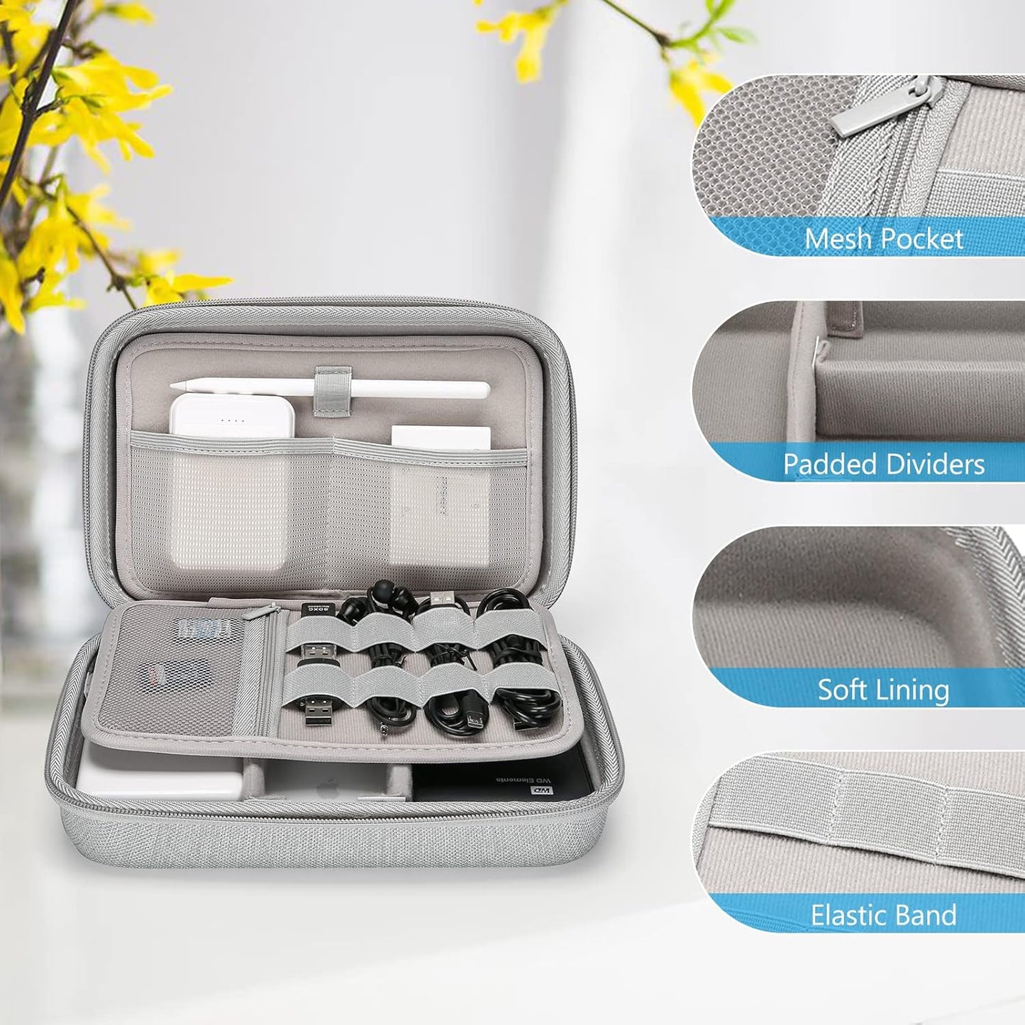 ProCase Hard Travel Electronic Organizer Case for MacBook Power Adapter Chargers Cables Power Bank Apple Magic Mouse Apple Pencil USB Flash Disk SD Card Small Portable Accessories Bag