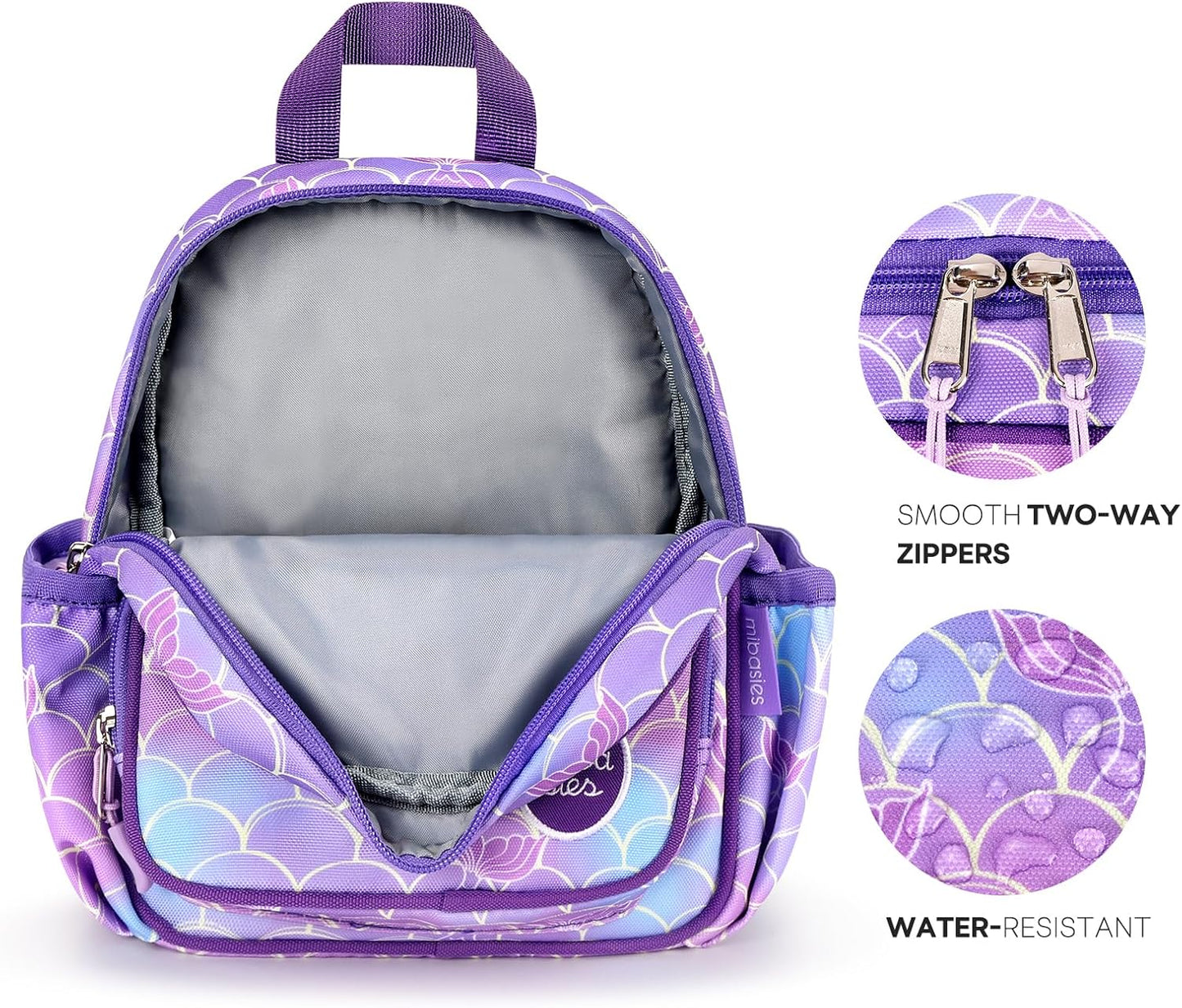 mibasies Backpack Leash for Toddlers 1-3: Baby Backpack for Girls with Anti-Lost Harness - Mermaid Purple