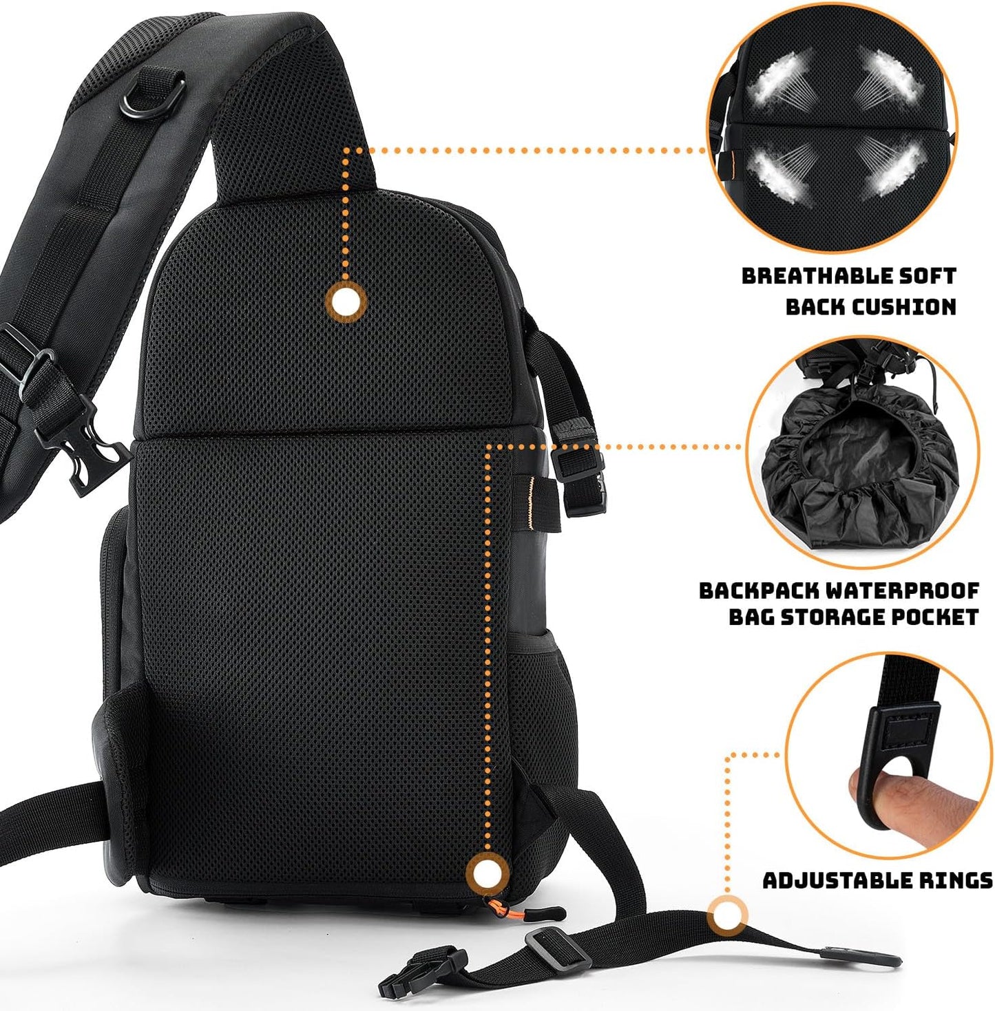 Camera Sling Bag for Photographers - Waterproof Single-Shoulder Camera Case with Adjustable Dividers, Rain Cover & Side Tripod Pocket