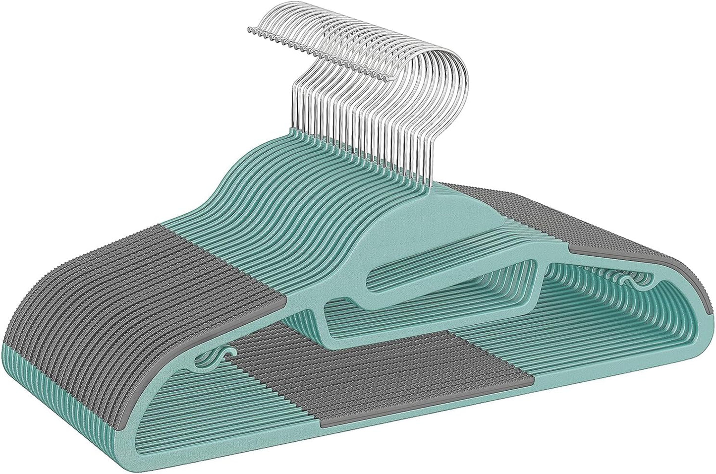 BAGAIL Plastic Hangers 50 Pack with Non-Slip Design,0.2 Inches Thick, 360°Swivel Hook Space Saving Organizer for Bedroom Closet,Shirts,Pants(Dusty Blue- S Shaped)