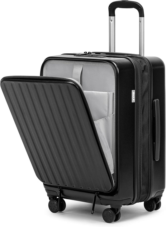 KYME Hardside Carry On Luggage Airline Approved with Laptop Compartment (Black, Carry-On 20 Inch)