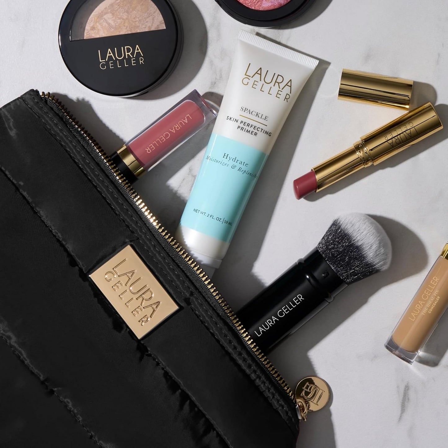 LAURA GELLER NEW YORK Quilted Makeup Bag, Black - Toiletry Bag Organizer for Travel - Large Capacity Full Size Makeup Bag - Easy to Clean