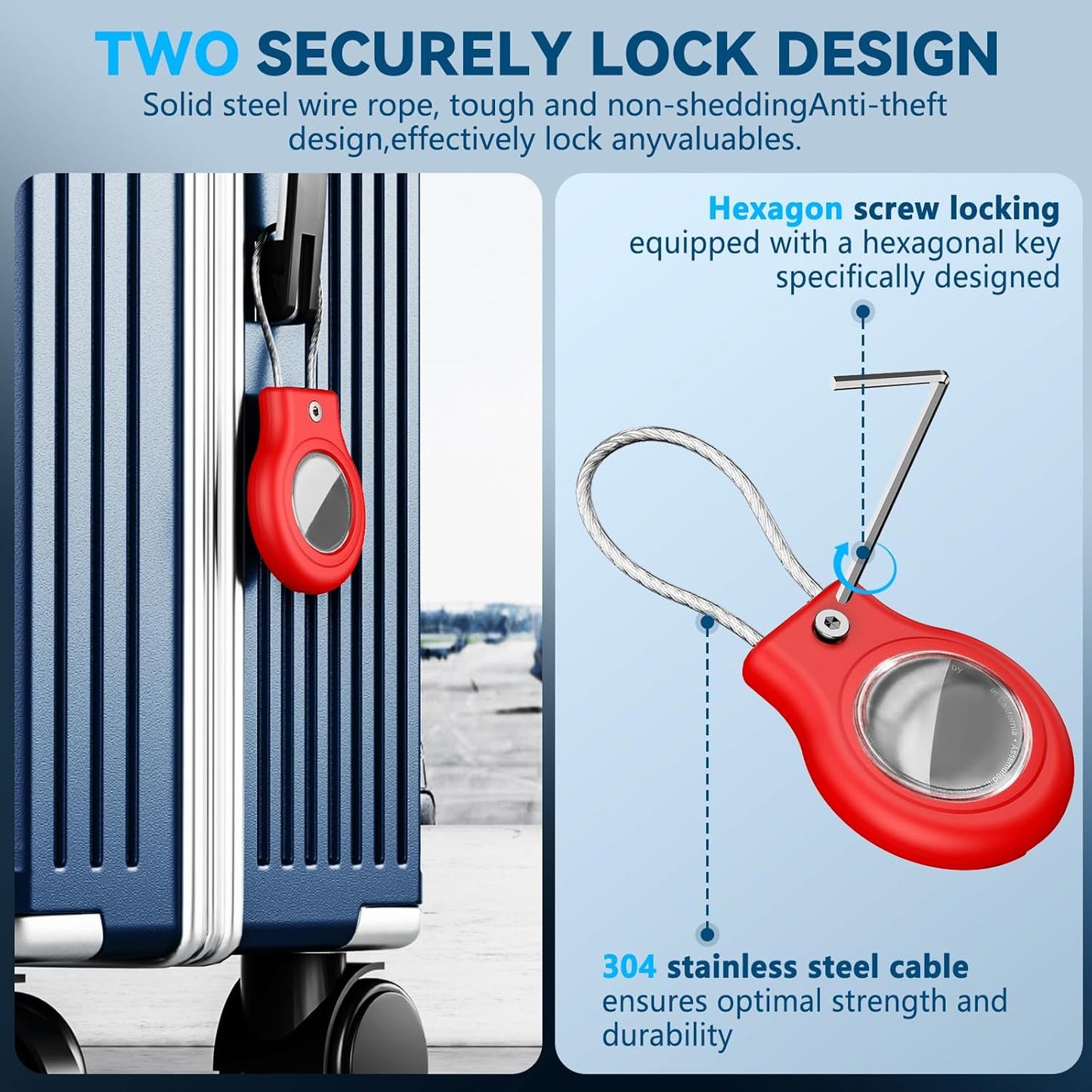 Waterproof Airtag Holder,Airtag Case with Secure Lock,Airtags Keychain for Apple Airtag,Anti-Lost Protective Cover Air tag Accessories for GPS Item Finder Tracker Luggage,Bag,Key,Pet,Cat Dog,-Red