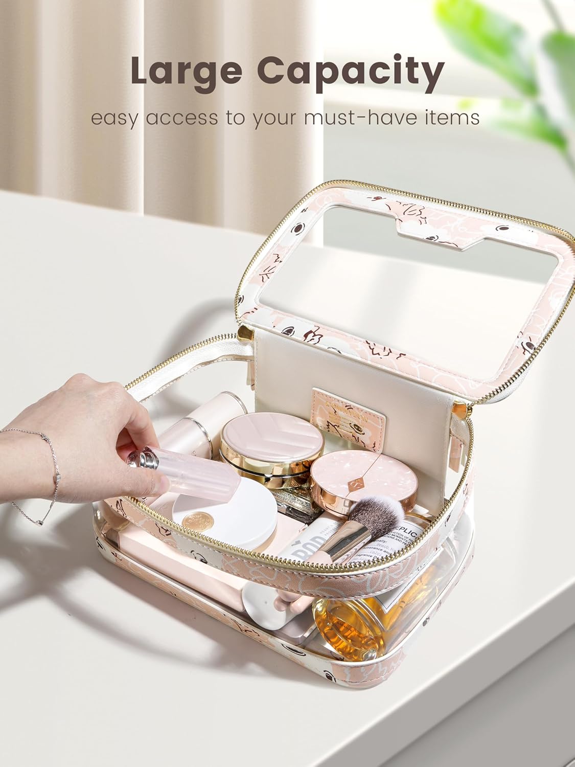 ROWNYEON Clear Makeup Case Toiletry Bag Multipurpose Travel Makeup Train Case Portable Cosmetic Organizer Transparent Storage Bag