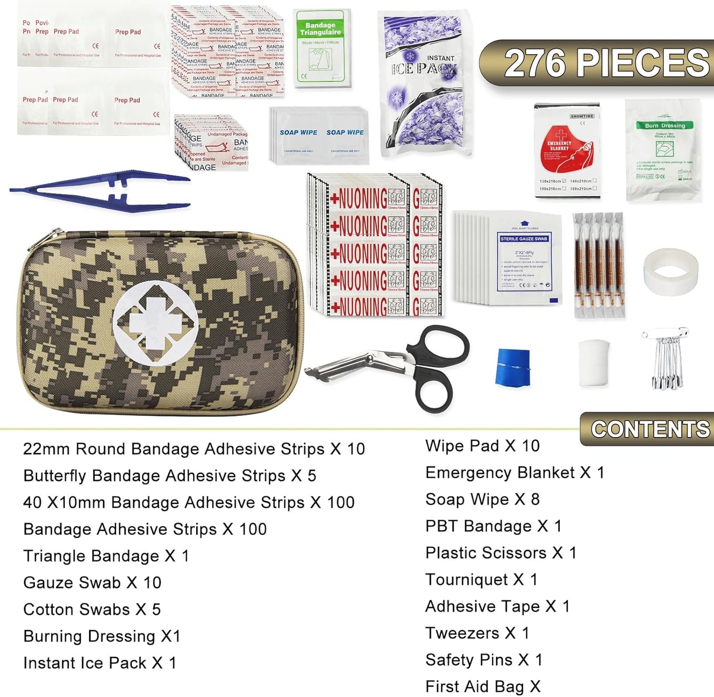 276Pcs Business First Aid Emergency Industrial First Aid Kits Basic Refill Supplies for Workplace Business Camouflage