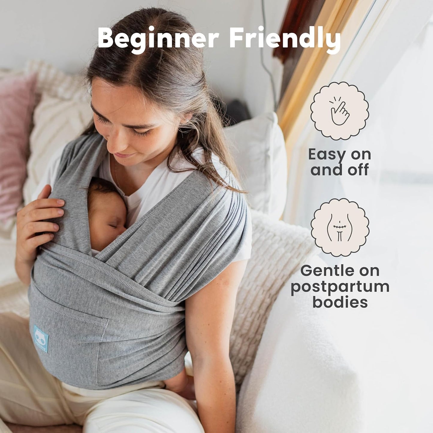 CuddleCarry™ Pre-Wrapped Baby Ring Sling by CuddleBug - Adjustable, Lightweight Baby Carrier Wrap - Ergonomic Front Carry for Newborn to Toddler (0-36m, 8-35 lbs) - Gray