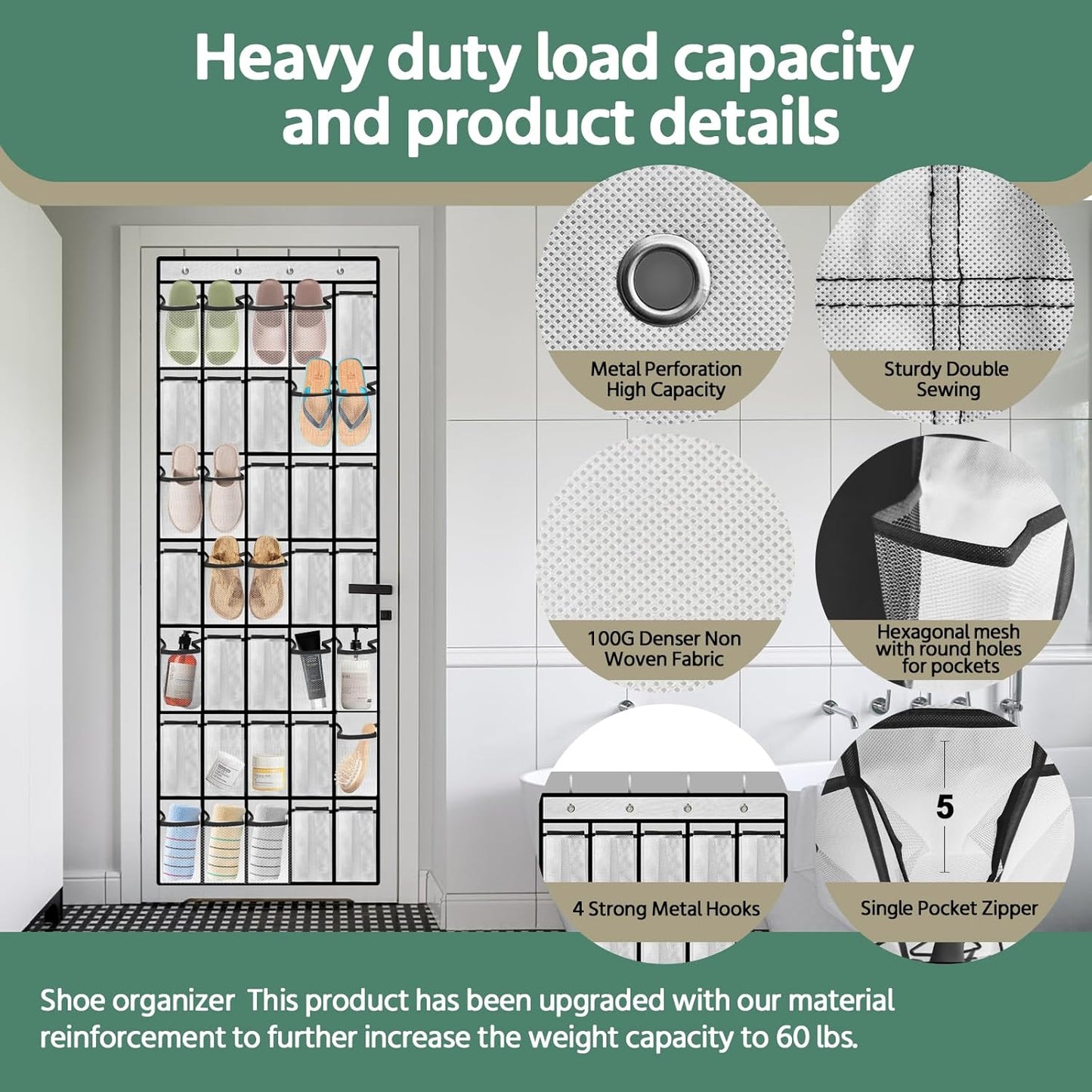 35 Pocket Over the Door Shoe Organizer,Reusable Breathable Large Mesh Bag Men's & Women's Sneaker Organizer,Shoe Organizer for Kids,Hanging Shoe Storage Hanging Bag (2PCS-White)