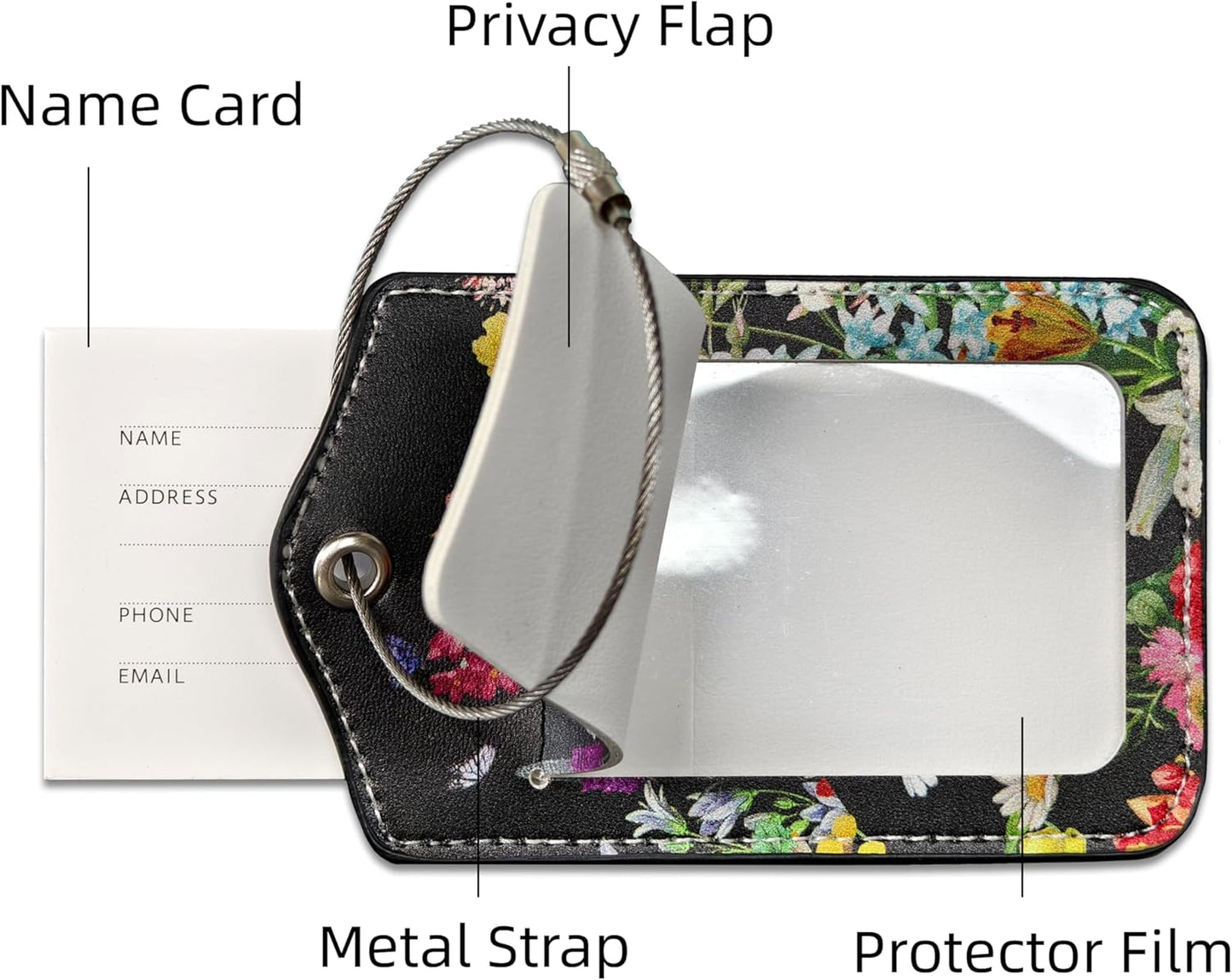 2 Pack Luggage Tag for Suitcase, Cute Unique Leather Suitcase Tags Identifiers with Privacy Name Address Labels & Durable Steel Loop for Women Men Travel