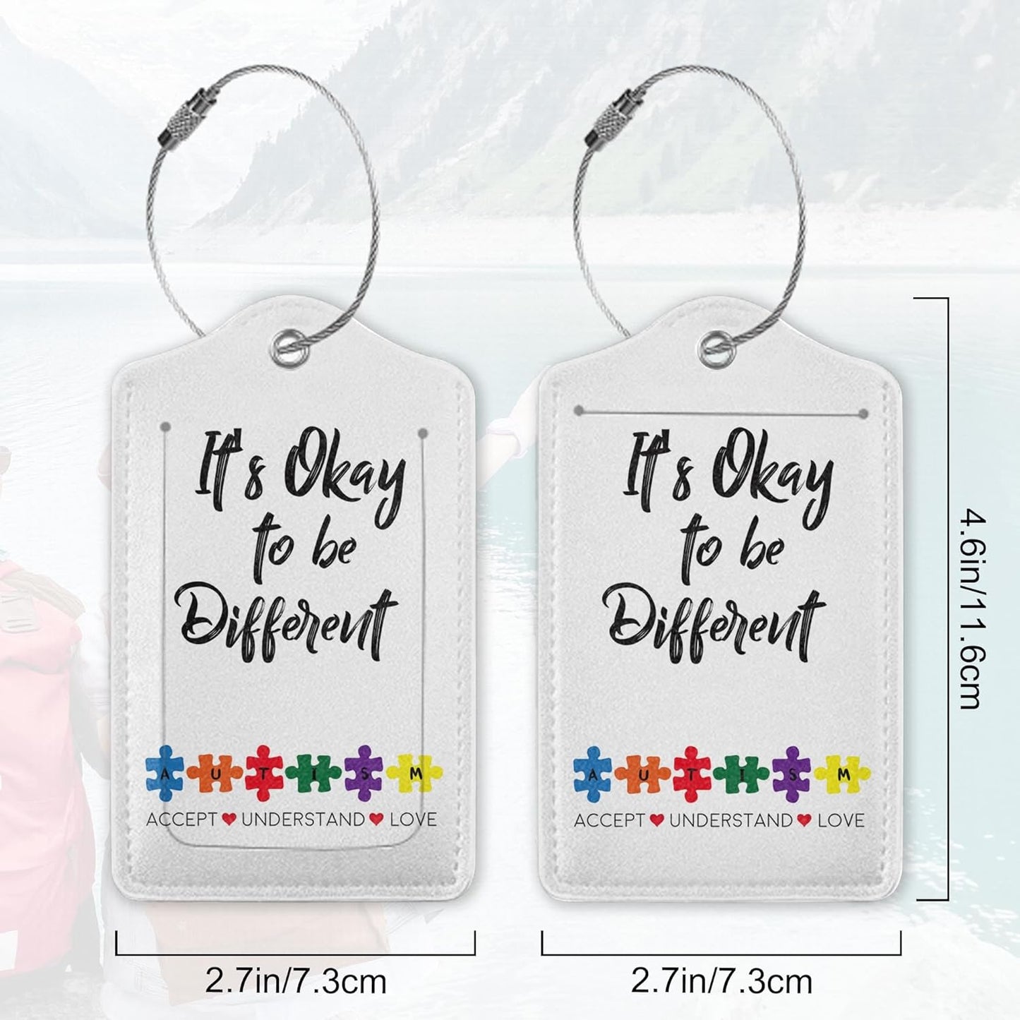 2Pcs Luggage Tag for Suitcase Autism Awareness Cute Suitcase Tag with Privacy Flap & Name ID Label & Metal Loop,Travel Bag Luggage Tags for Women