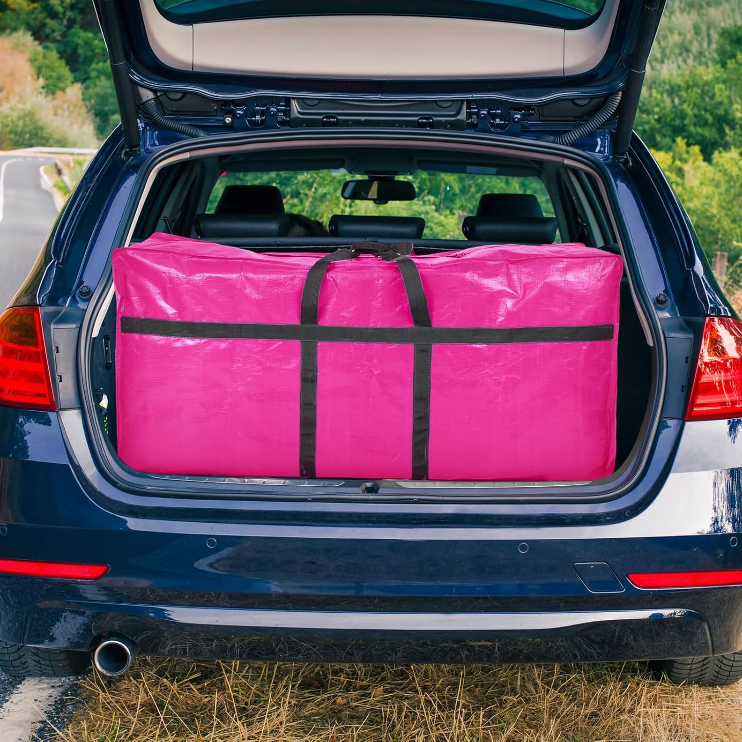 4 Pcs 66 Gallon Large Moving Bags with Zipper and Handles Foldable Storage Duffle Bags Heavy Duty Extra Large Totes for College Dorm Travel Clothes Blankets Bedding Moving (Pink)