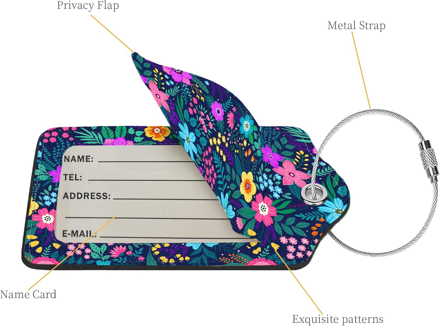 2 Pcs Luggage Tags for Suitcase, Cute Unique PU Leather Travel Bag Tag with Privacy Cover ID Label Address Card and Durable Metal Ring Suitable for Men Women Children Backpack,Purple Flowers